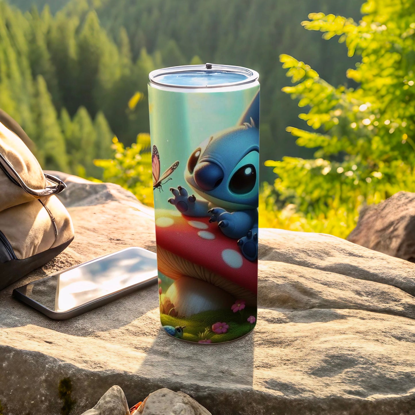 Stitch with Butterfly and Mushroom Design Tumbler