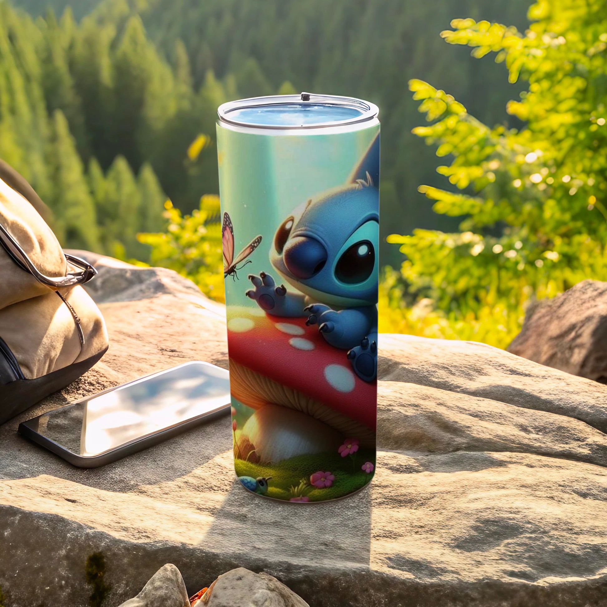 Stitch with Butterfly and Mushroom Design Tumbler