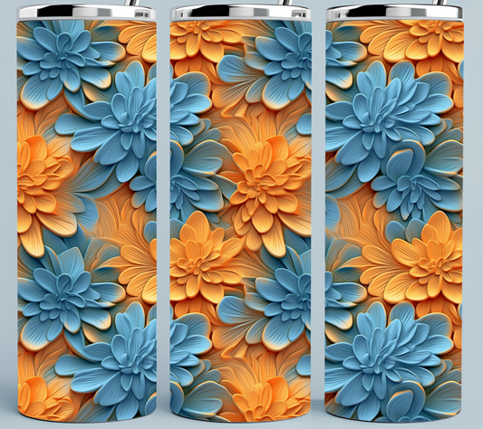 Orange and Blue Colorful flower tumbler