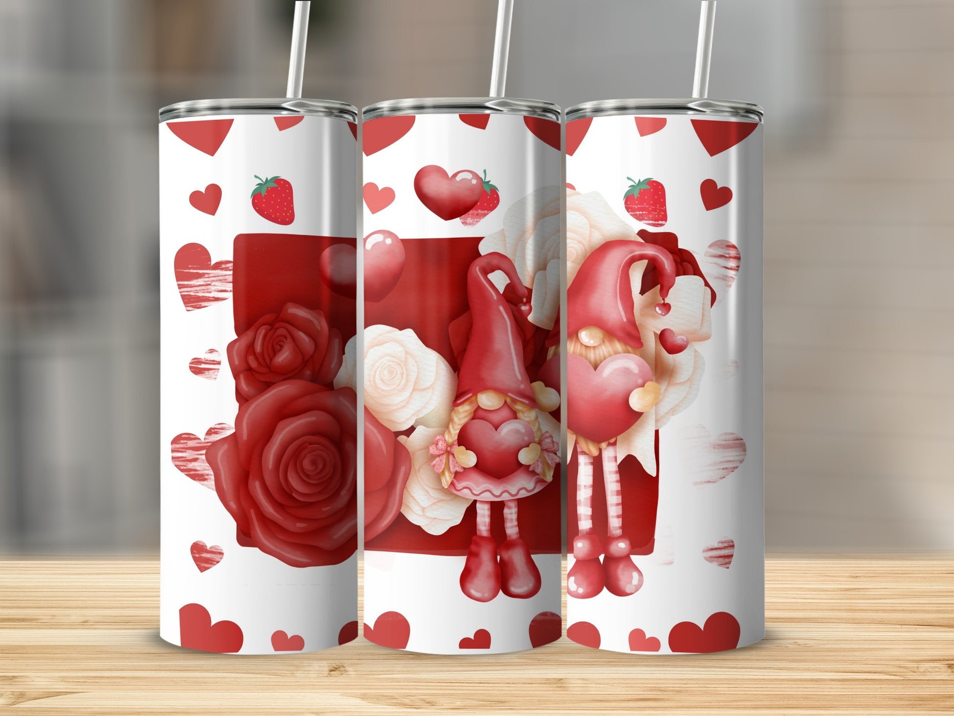 Valentine's Day Hearts and Roses Design Tumbler