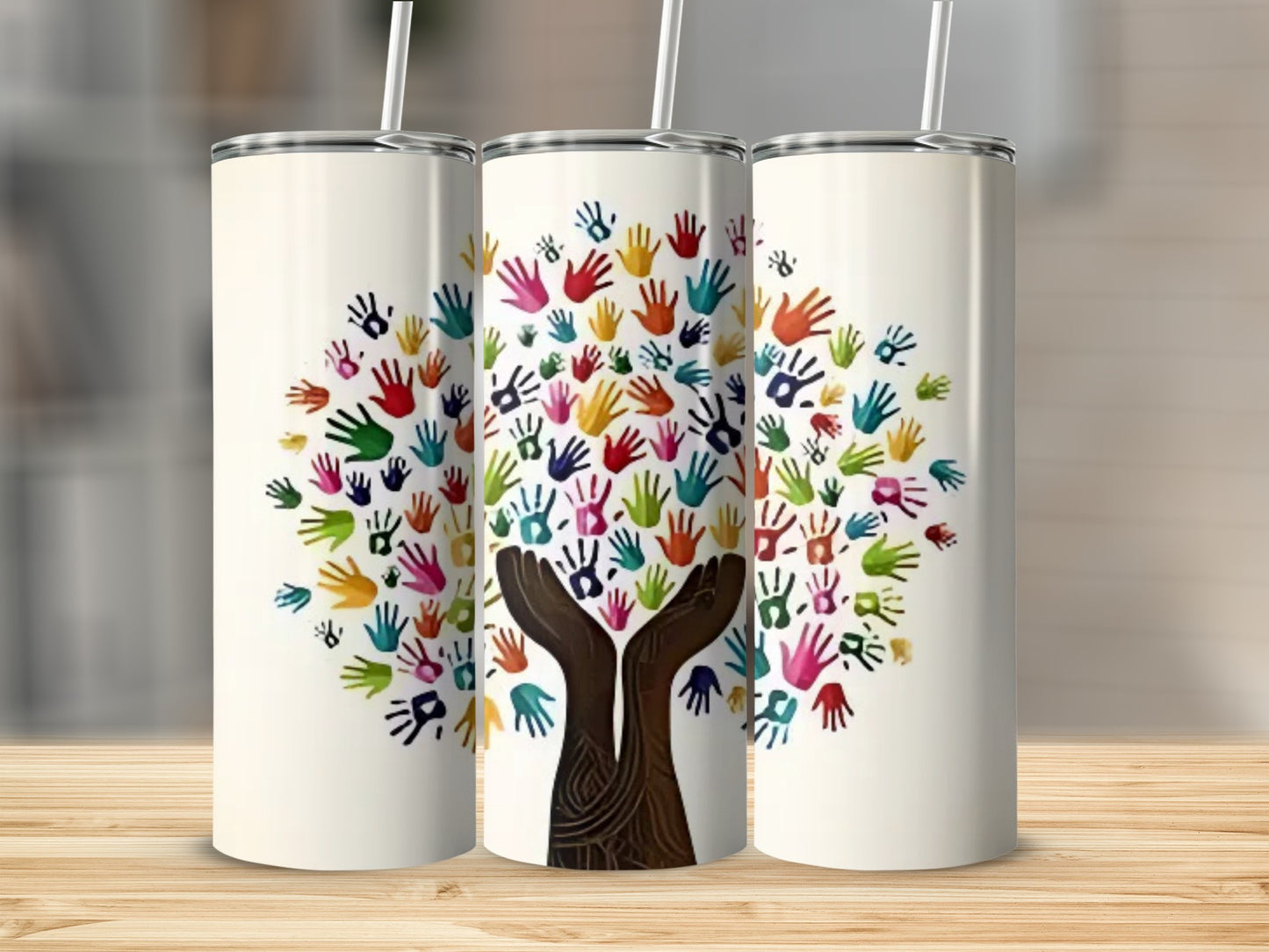Colorful Handprint Tree Design Tumbler product