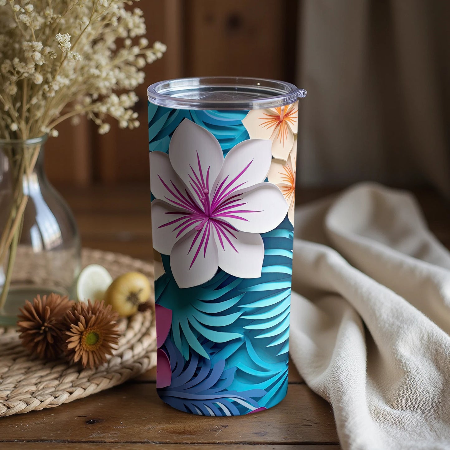 Tropical Floral Theme Insulated Tumbler Cup