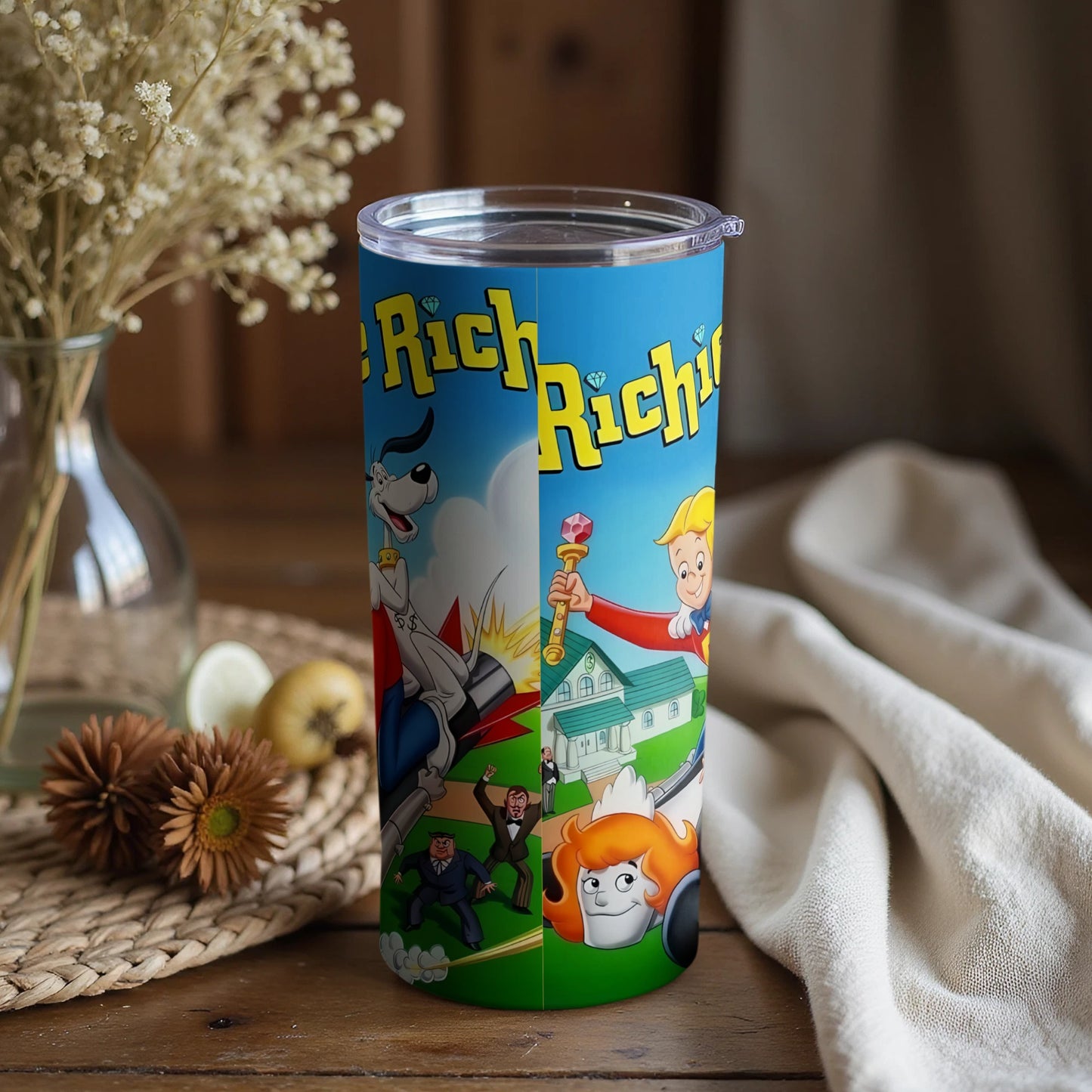 Richie Rich Cartoon Print Travel Tumbler with Lid