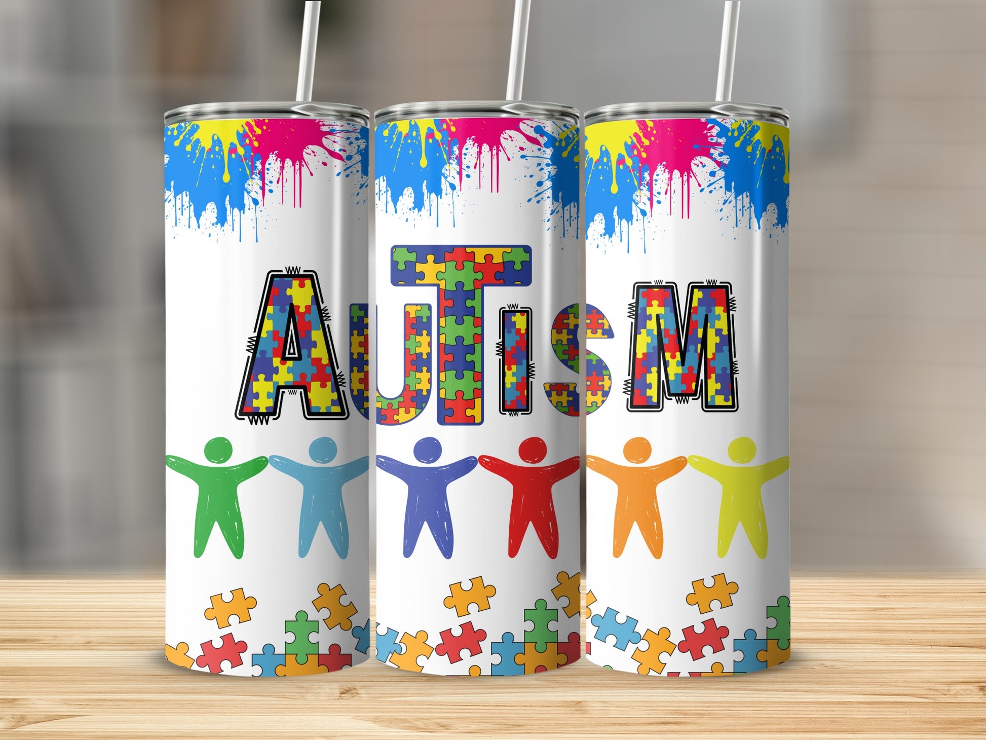 Autism Awareness Puzzle Design Tumbler Product