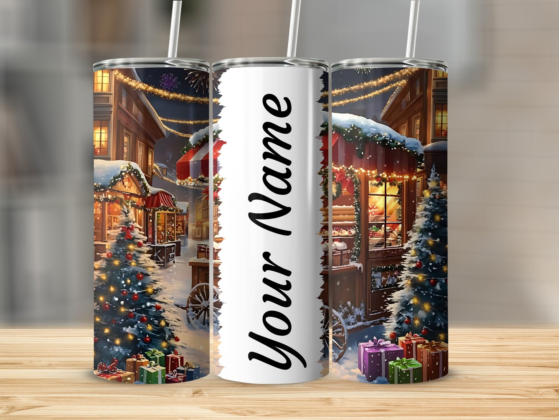 Personalized Christmas Scene Tumbler With Your Name