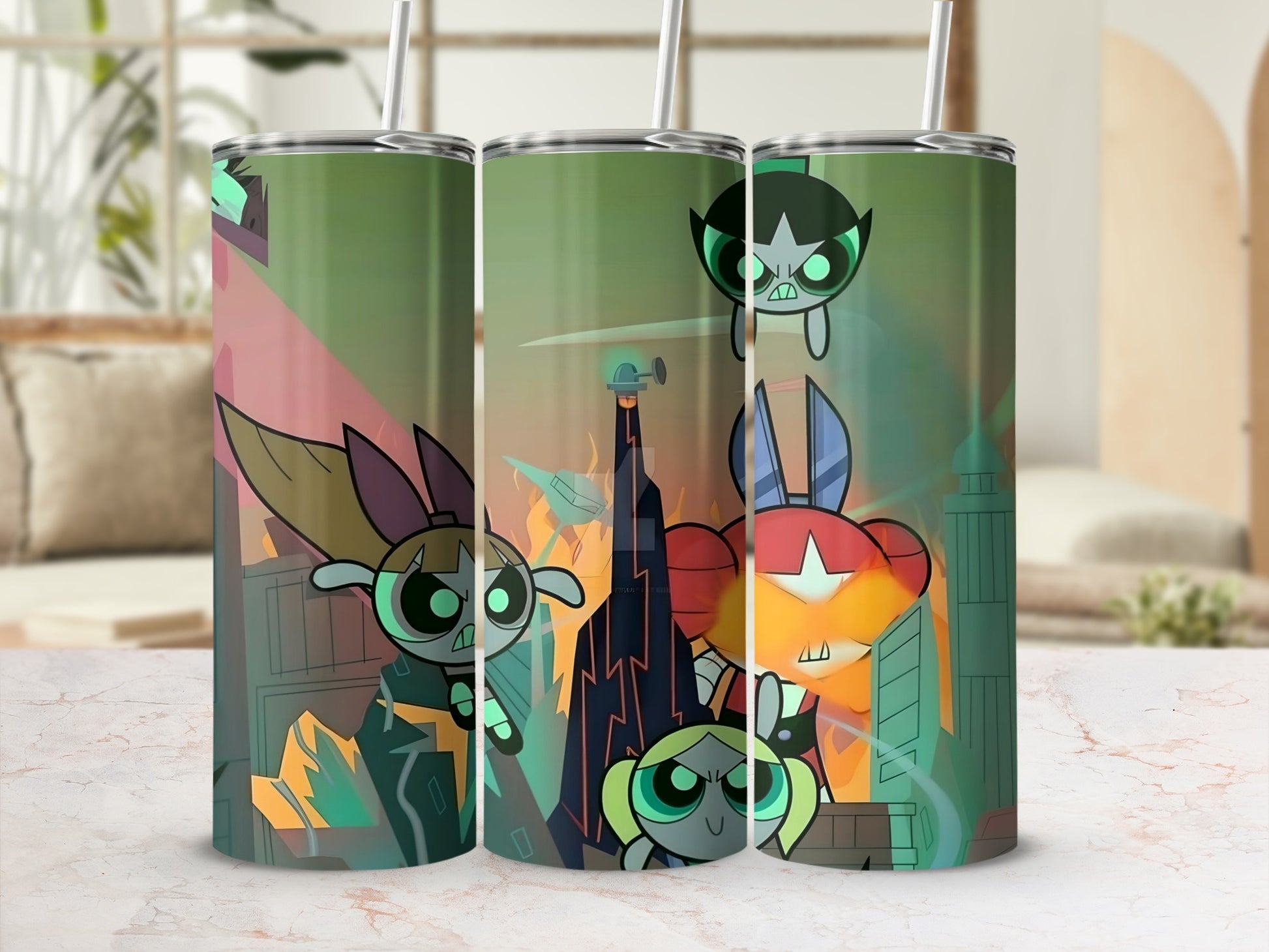 Cartoon Heroic Cityscape Scene Tumbler