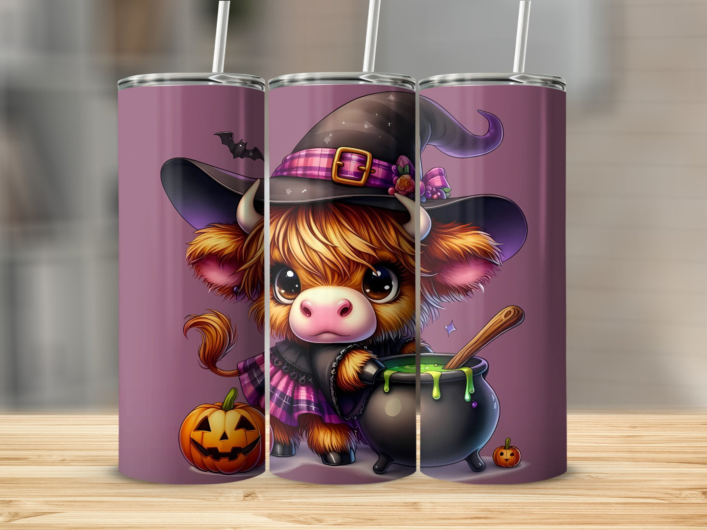 Cute Halloween Witch Cow with Pumpkin Tumbler product