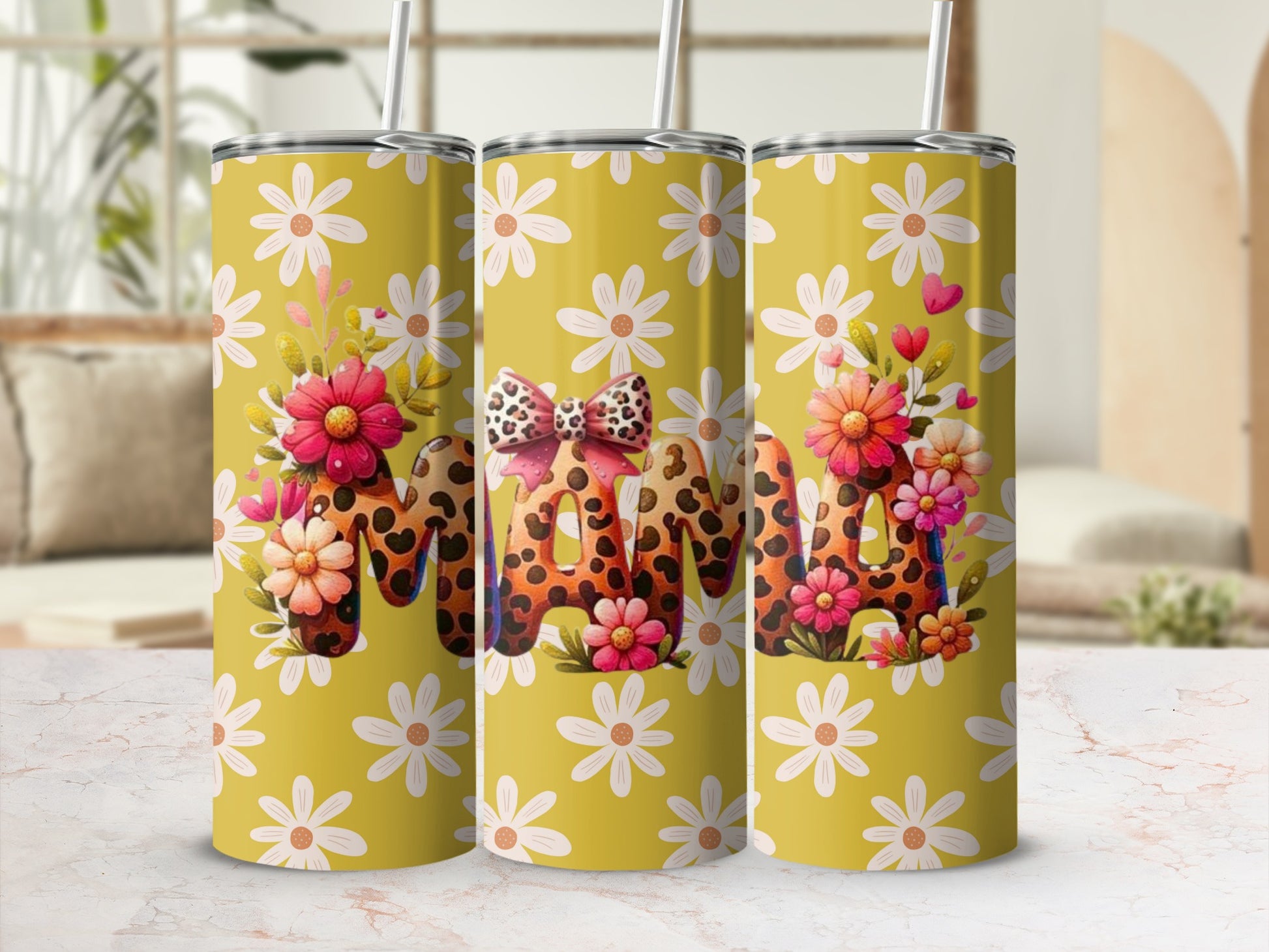 Floral Leopard Print MOM Design Tumbler Cup Gift
