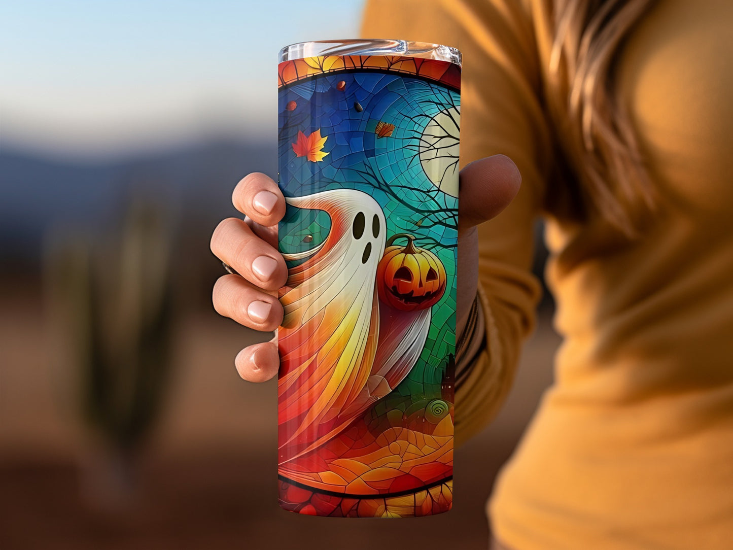 Spooky Ghost and Pumpkin Design Insulated Tumbler