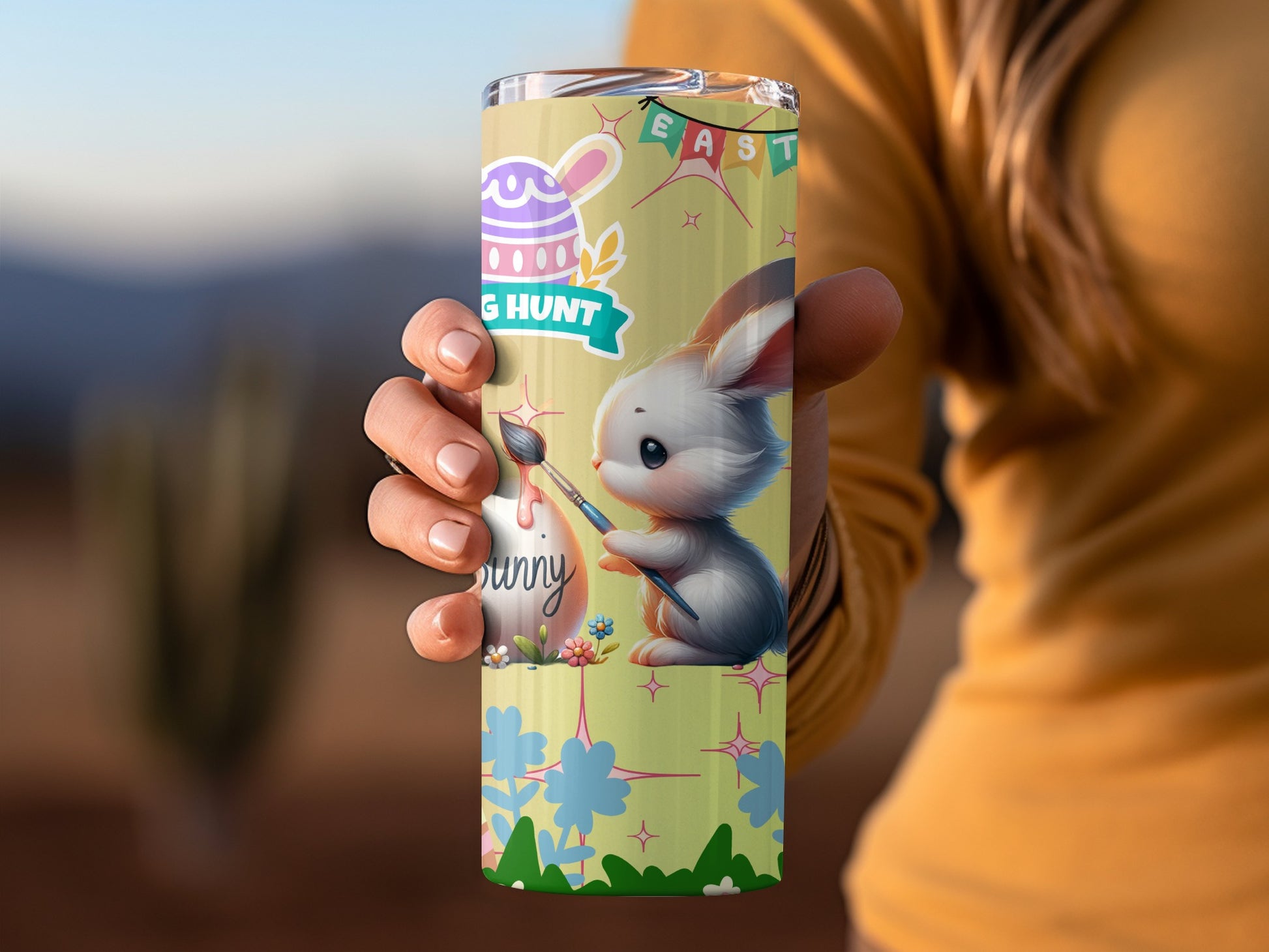 Adorable Easter Bunny Painting Egg Tumbler Cup