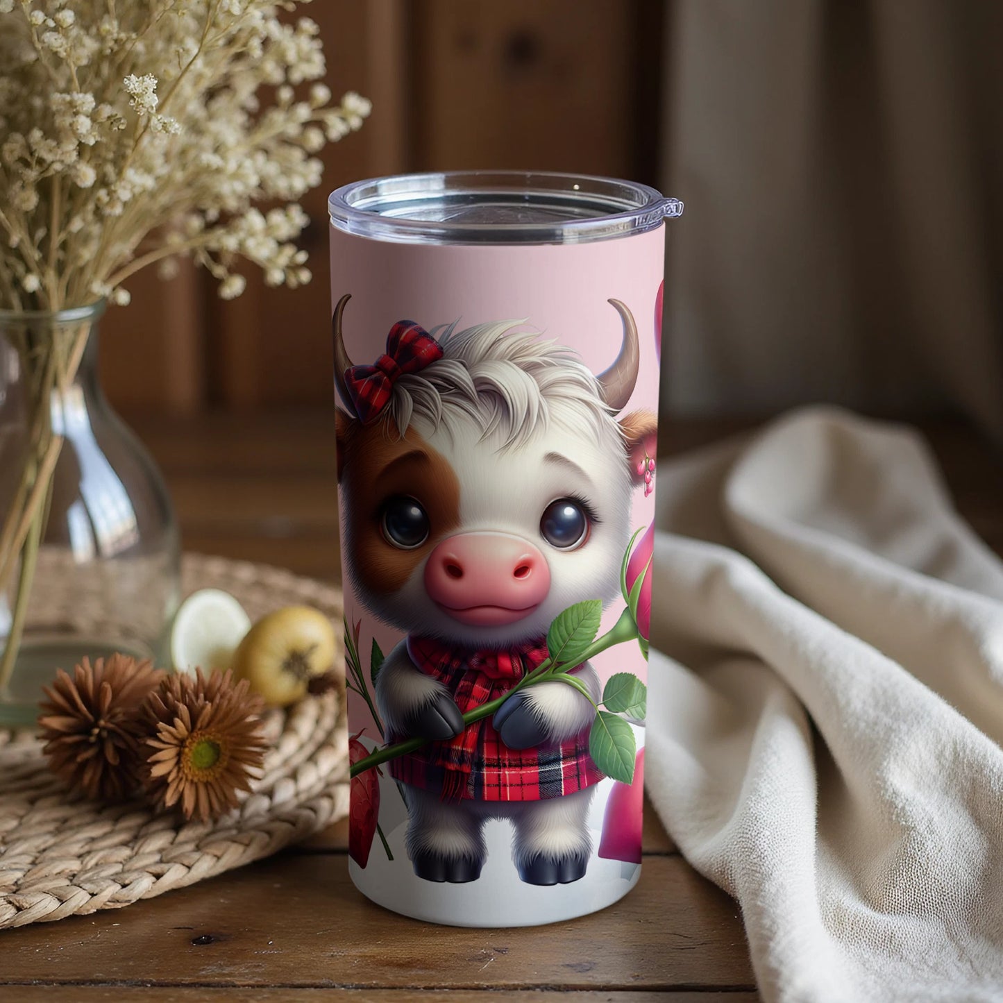Adorable Baby Cow with Red Bow Insulated Tumbler