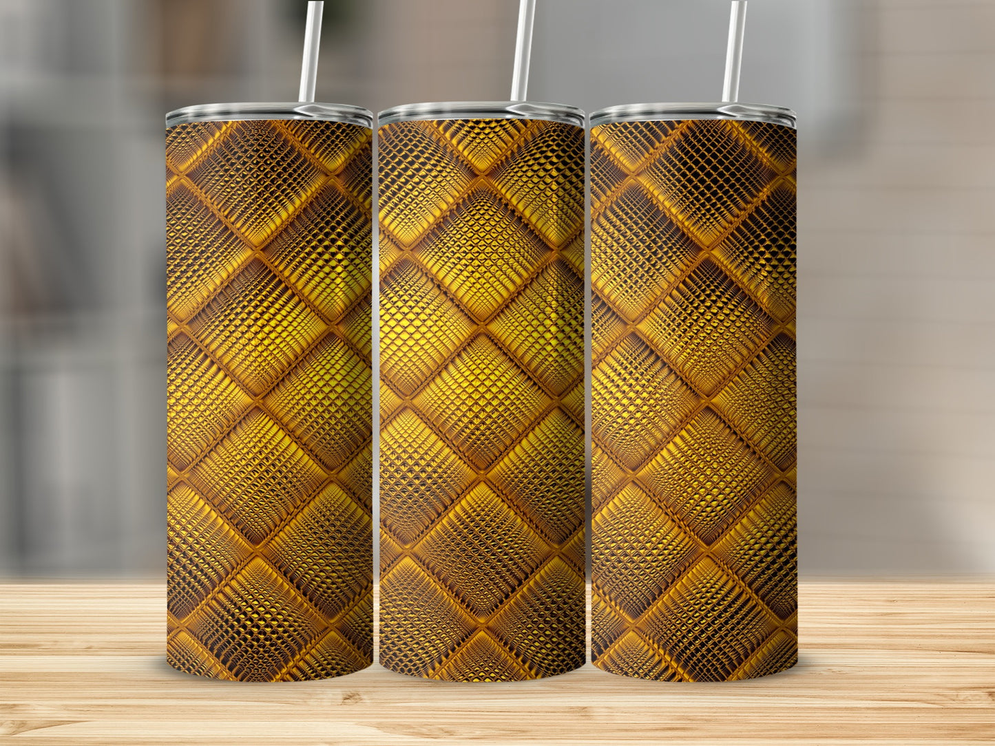 Golden Intricate Quilted Diamond Pattern Design Tumblers