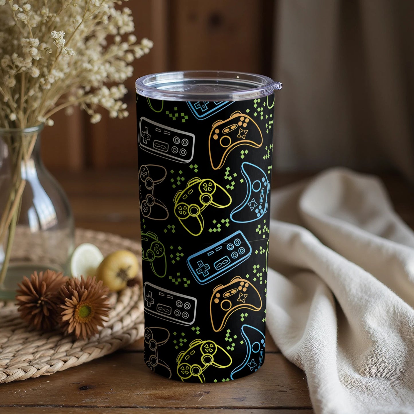 Retro Gaming Controllers Pattern Insulated Tumbler