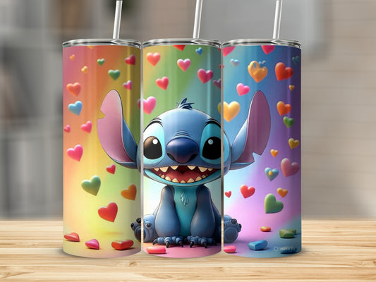 Cute Blue Alien and Hearts Tumbler for Kids and Adults