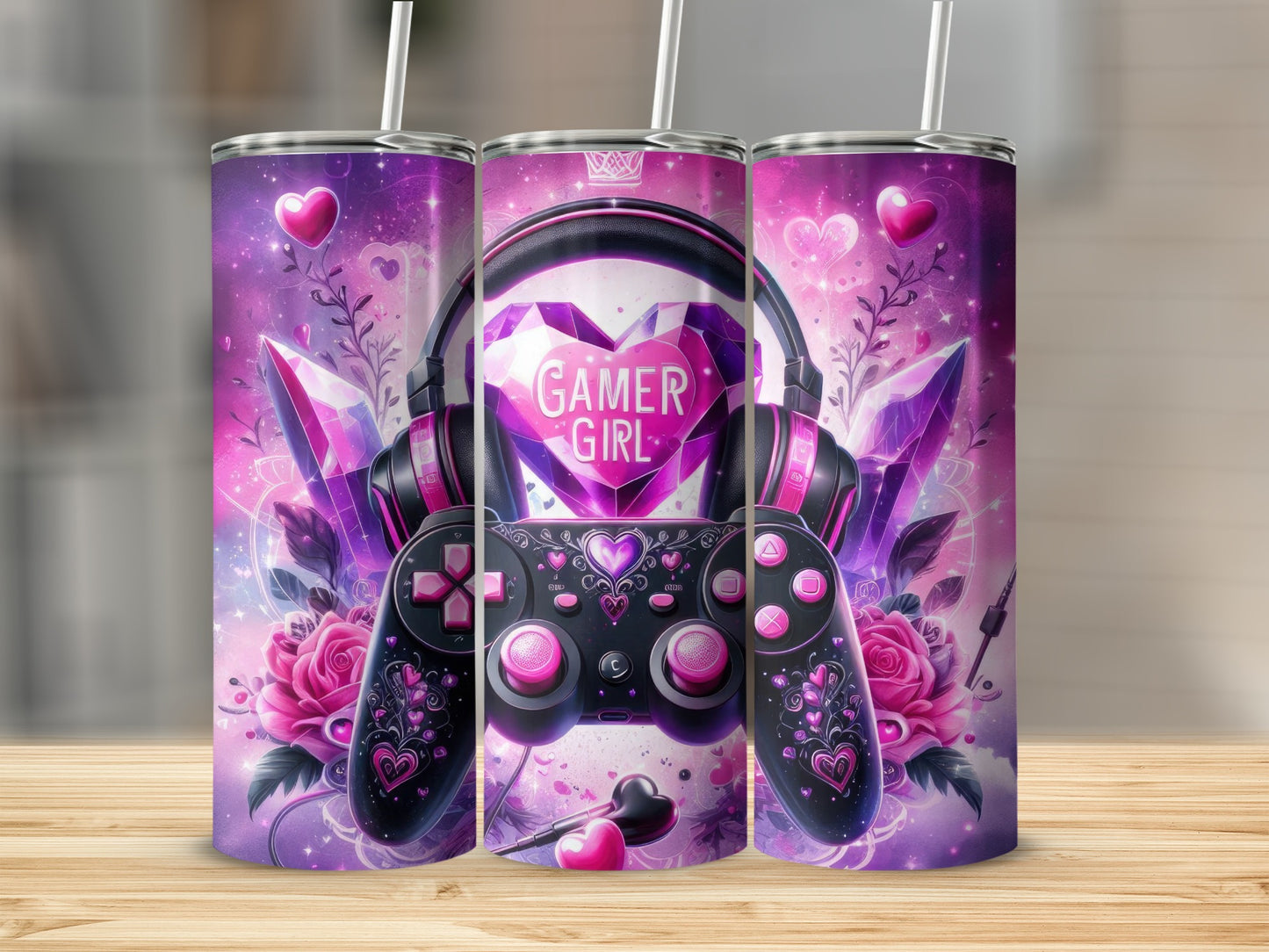 Gamer Girl Gaming Console Headset Tumbler Design