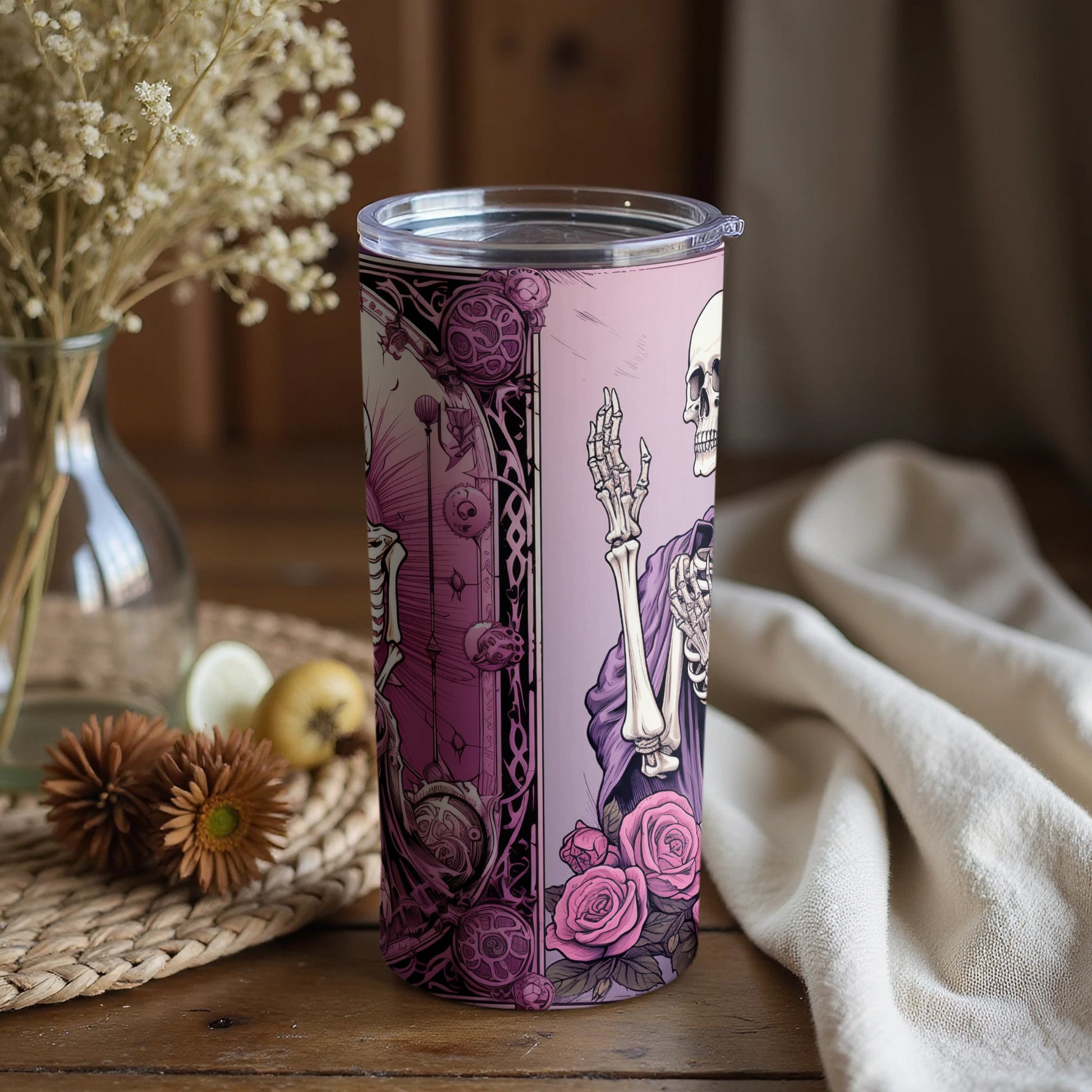 Skeleton and Roses Patterned Tumbler Product