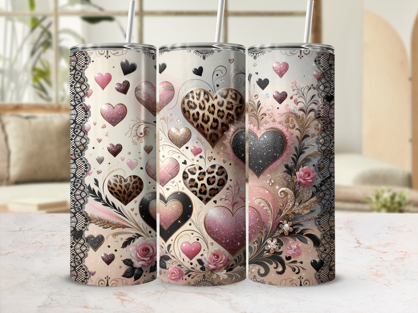Pink Black Glitter Leopard Hearts Elegant Ornate Design product type
