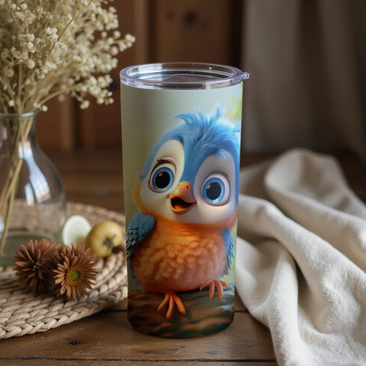 Colorful Blue Bird Art Design Tumbler For Kid Gifts