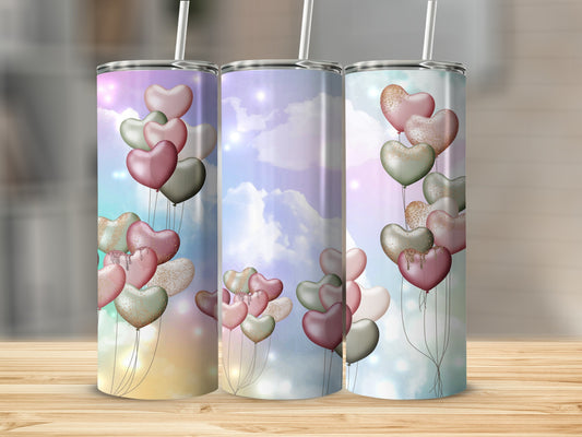 Dreamy Balloon Hearts Sky-themed Tumbler Design