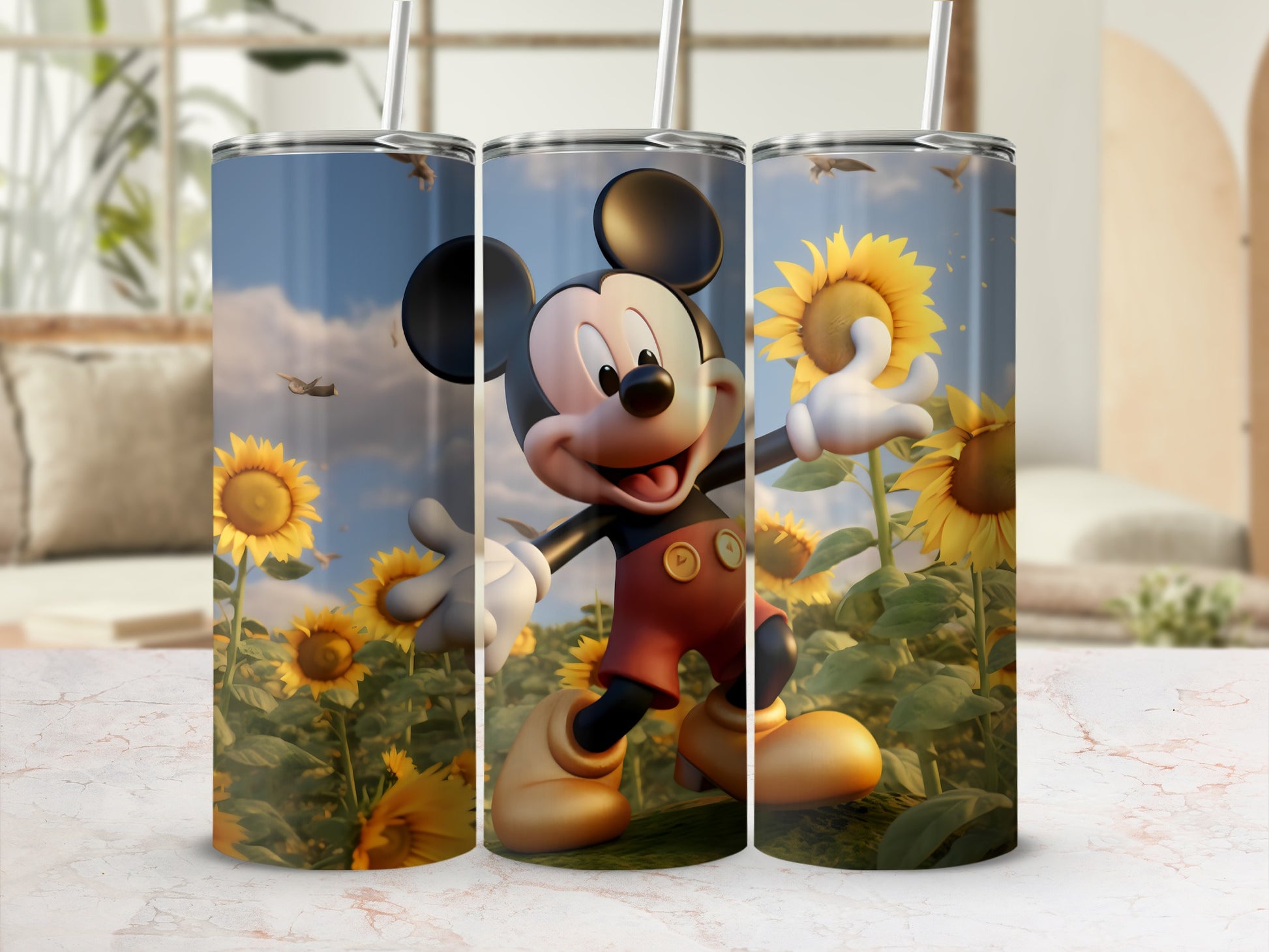 Mickey Mouse with Sunflowers and Bees Tumbler