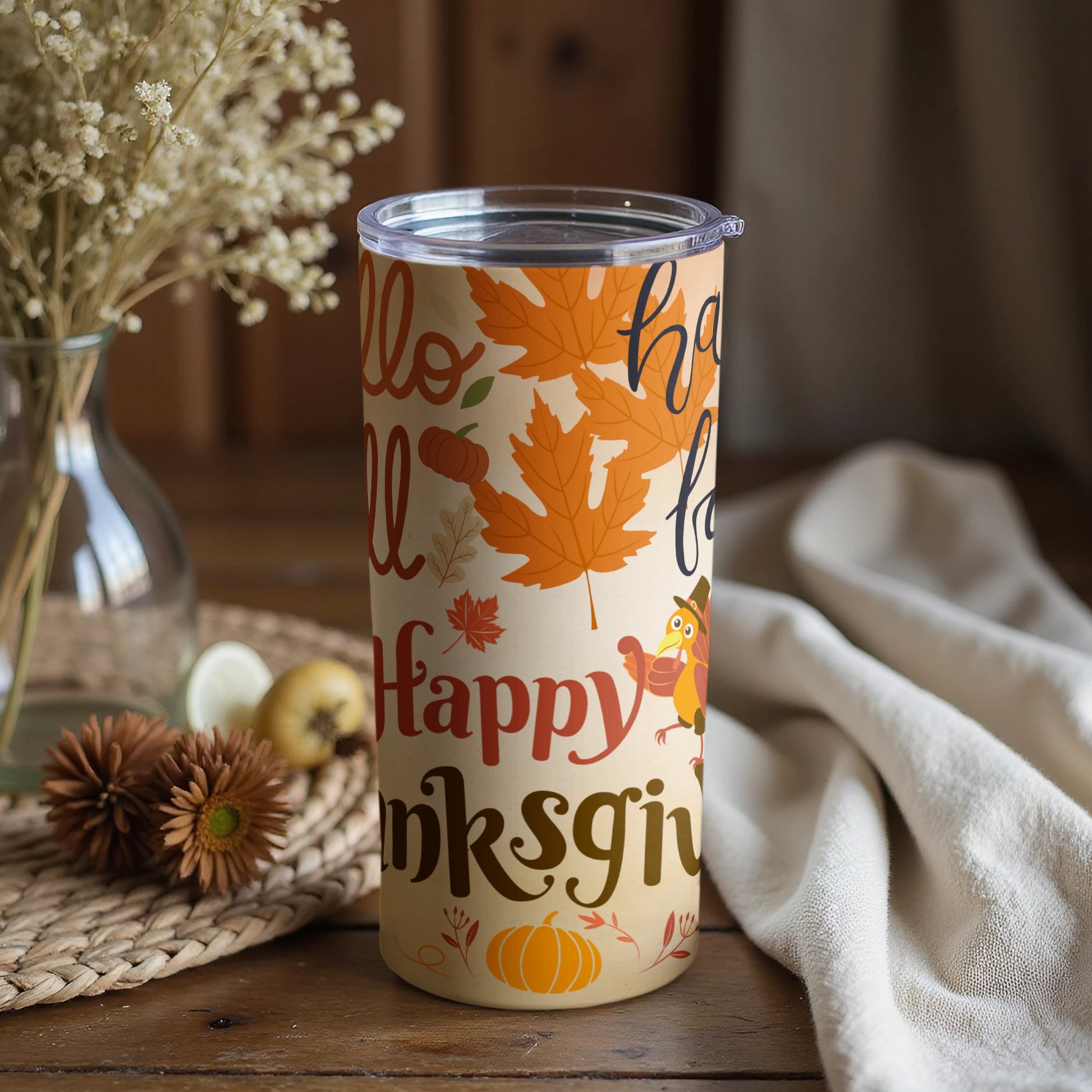 Happy Thanksgiving Fall Leaves Themed Tumbler