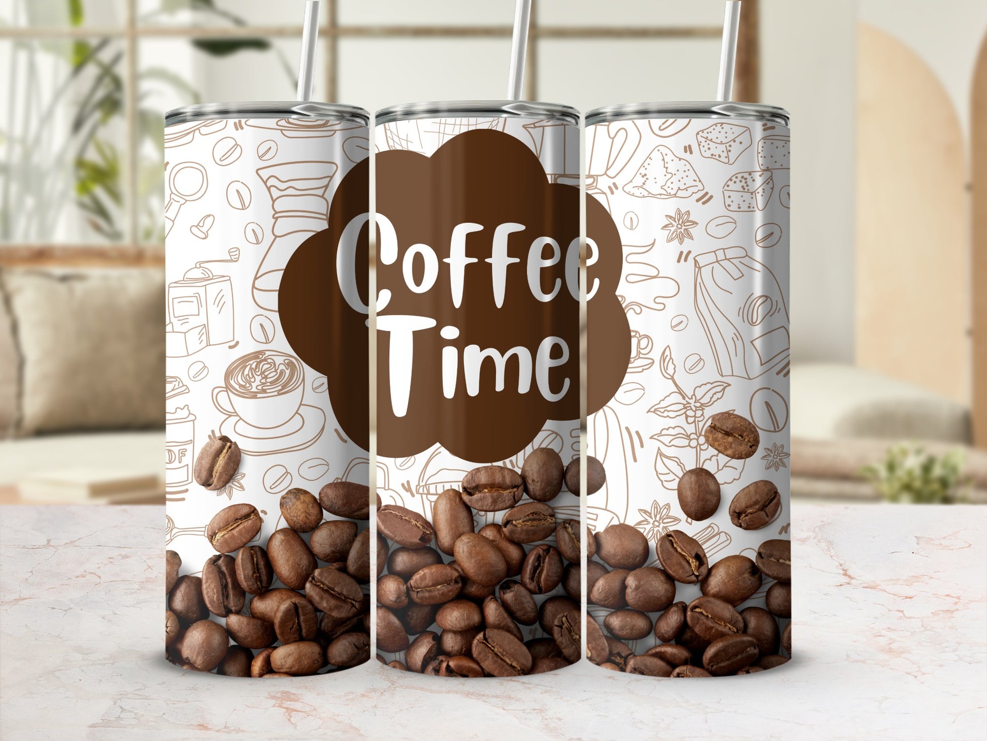 Coffee Time Design Insulated Tumbler for Hot and Cold Drinks