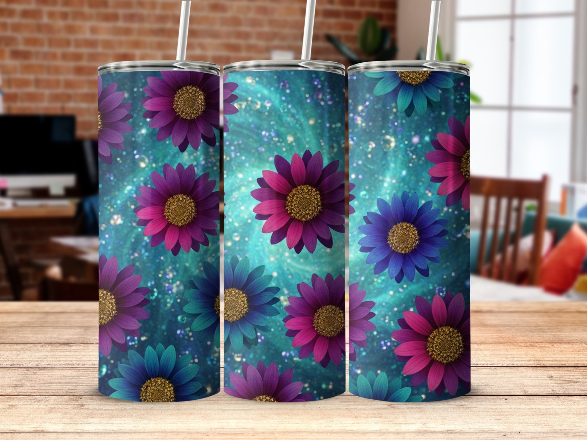 Vibrant Floral Design Insulated Tumbler with Straw