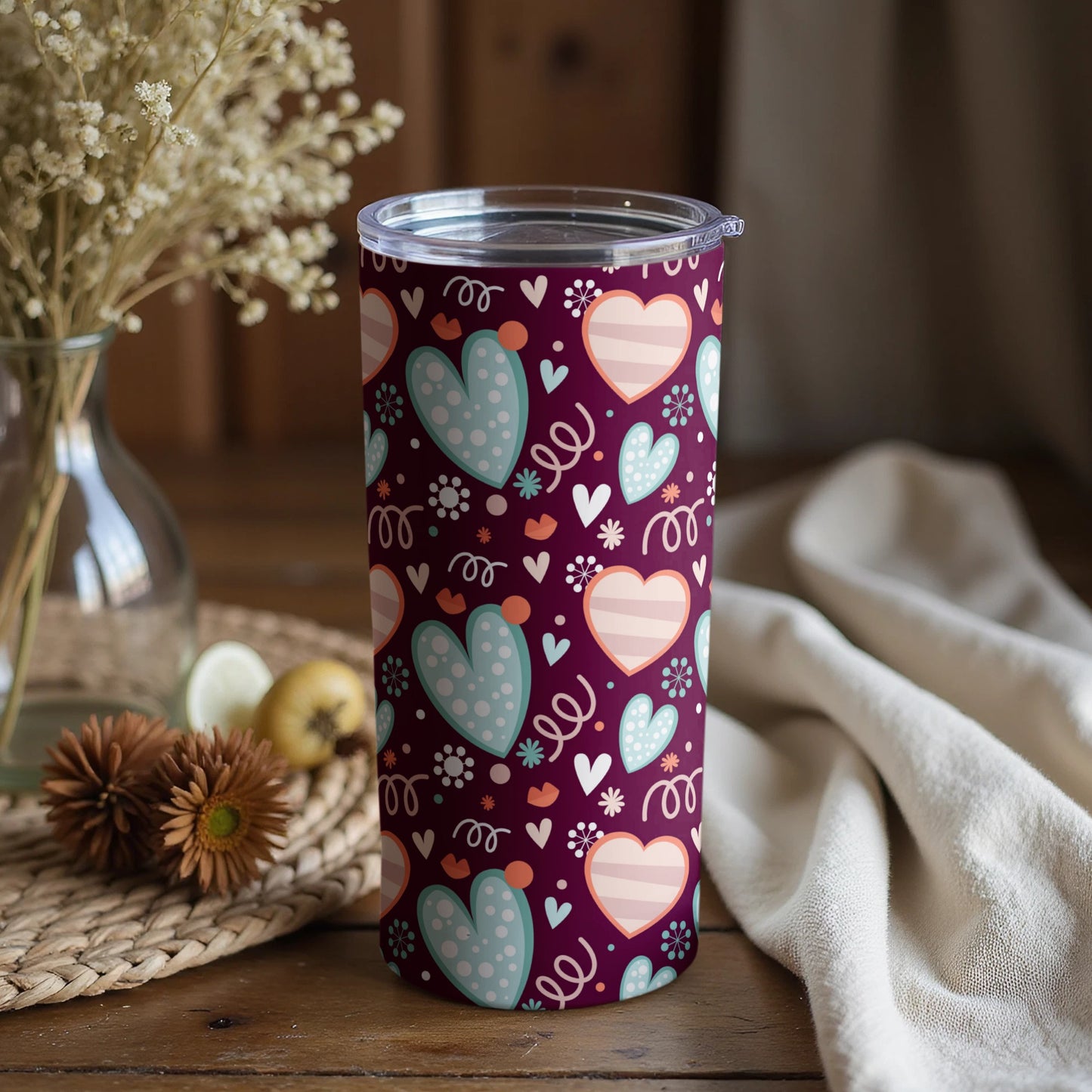 Cute Heart Pattern Insulated Tumbler for Beverages