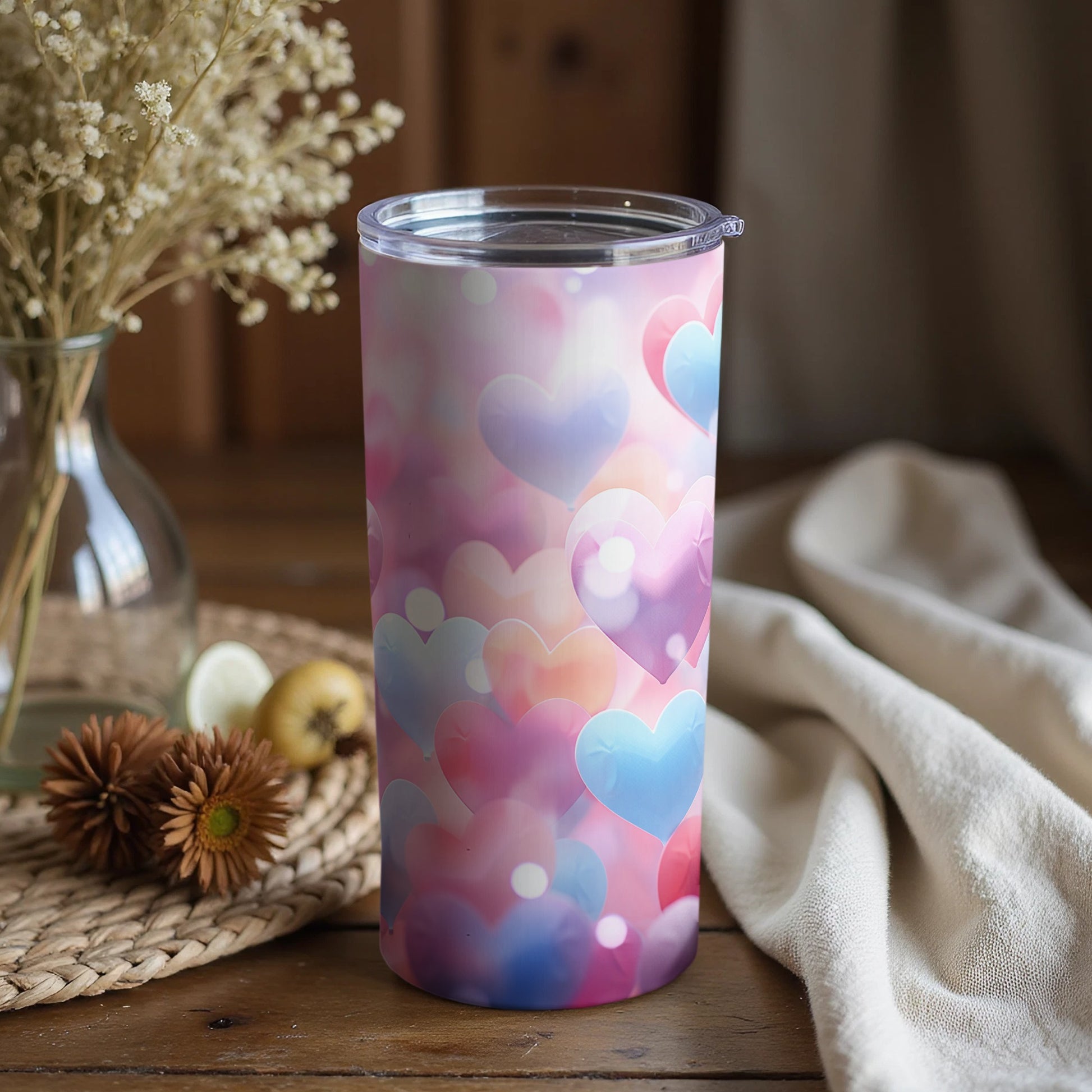 Pastel Heart Pattern Thermal Travel Tumbler