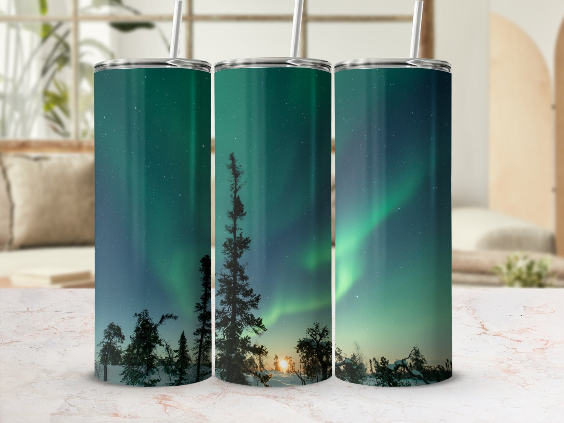Stunning Northern Lights Design Tumbler Cup