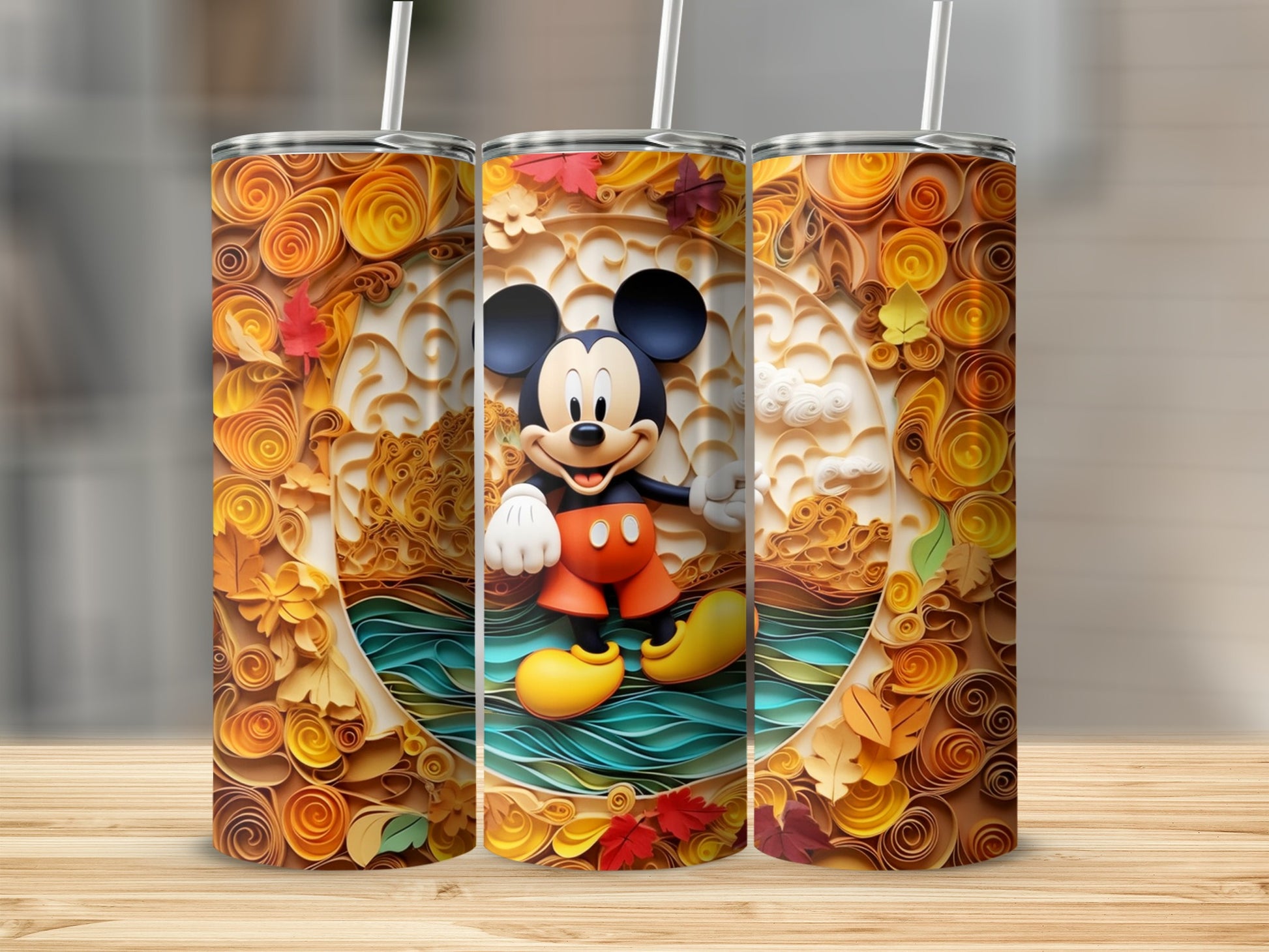Whimsical Fall Mickey Mouse Design Insulated Beverage Tumbler