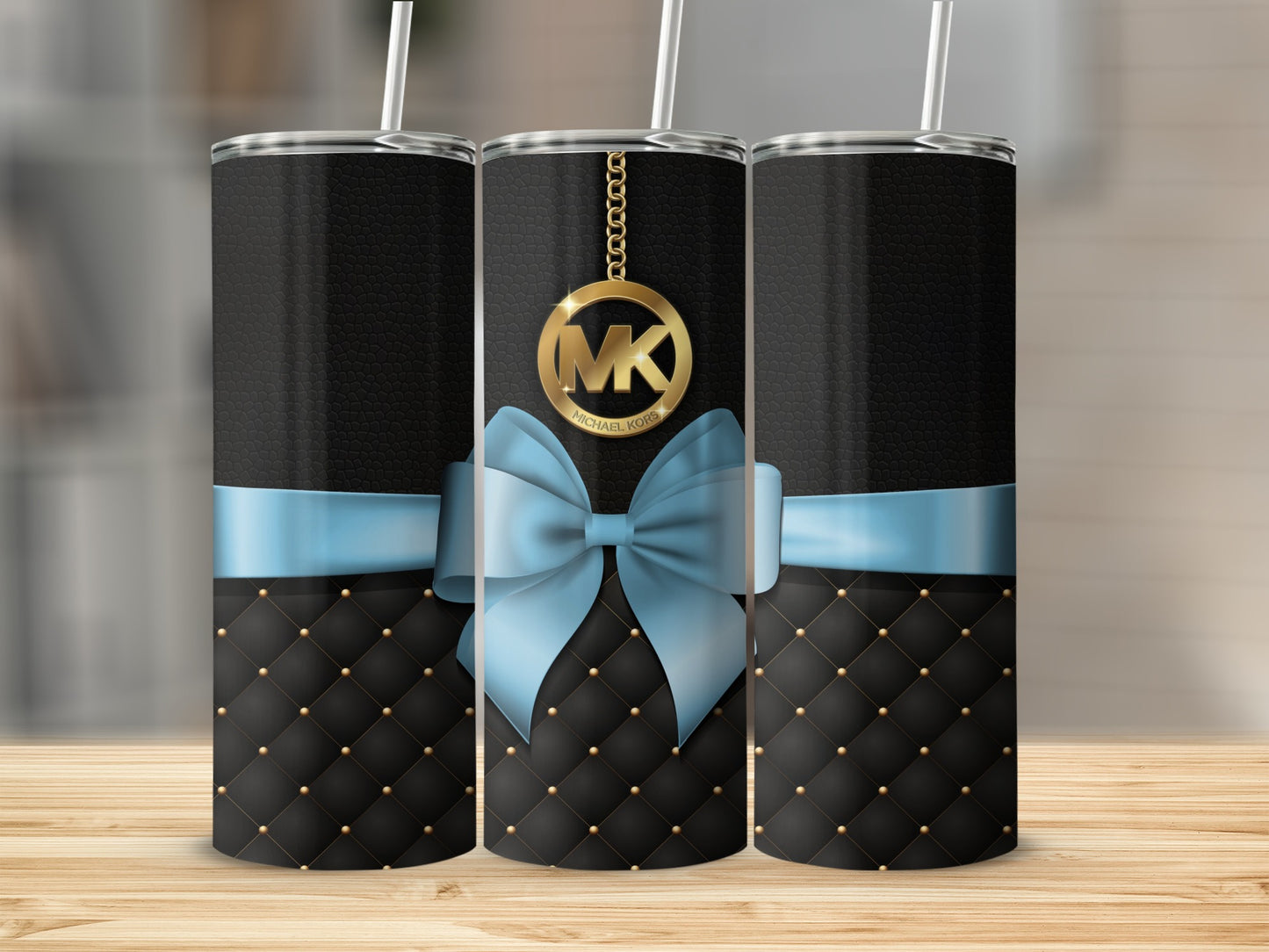 Luxury Black and Blue Tumbler with Gold Accent Design
