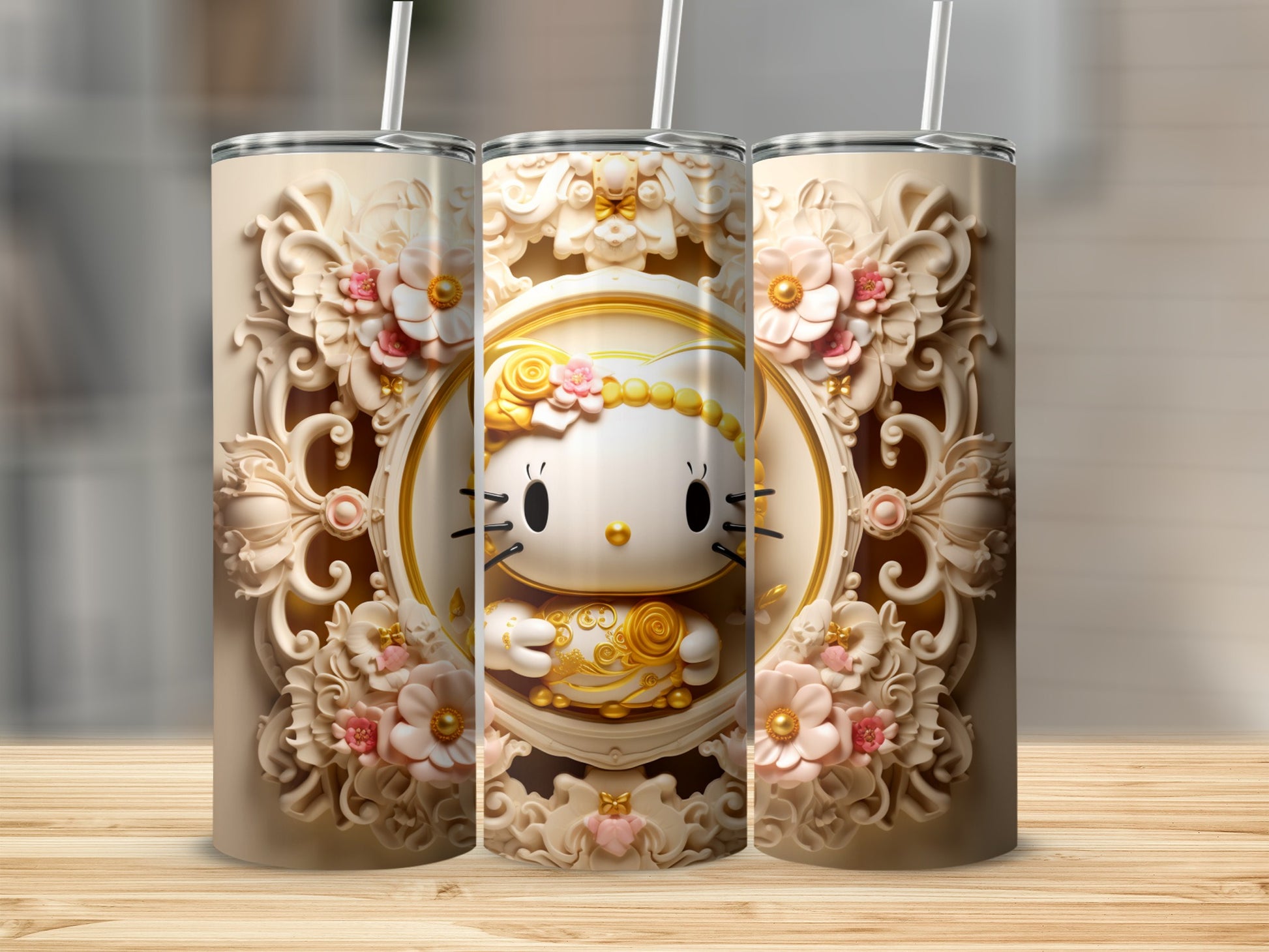 Elegant Hello Kitty Floral Art Tumbler Design