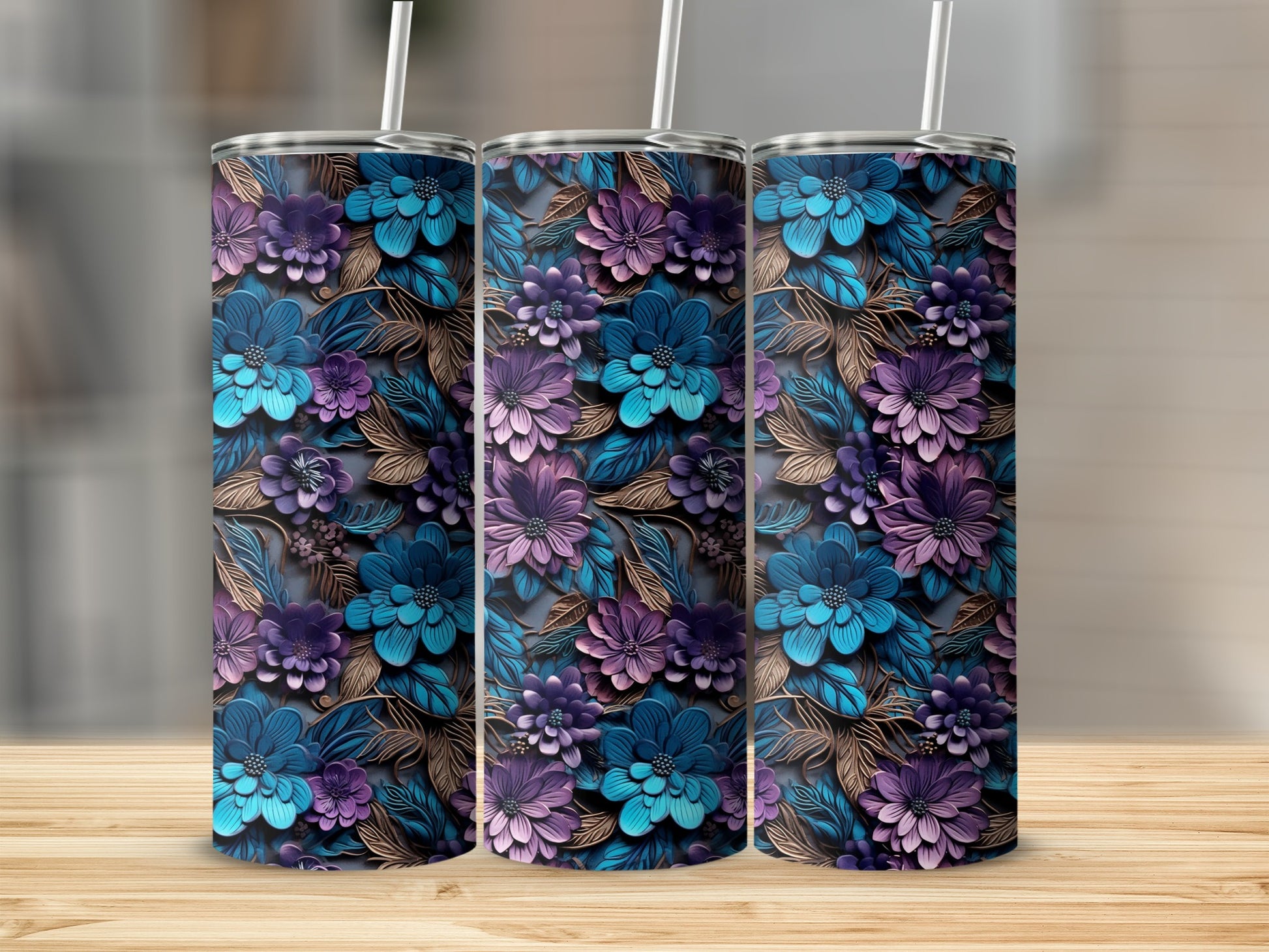 Vibrant Blue and Purple Floral Tumbler product