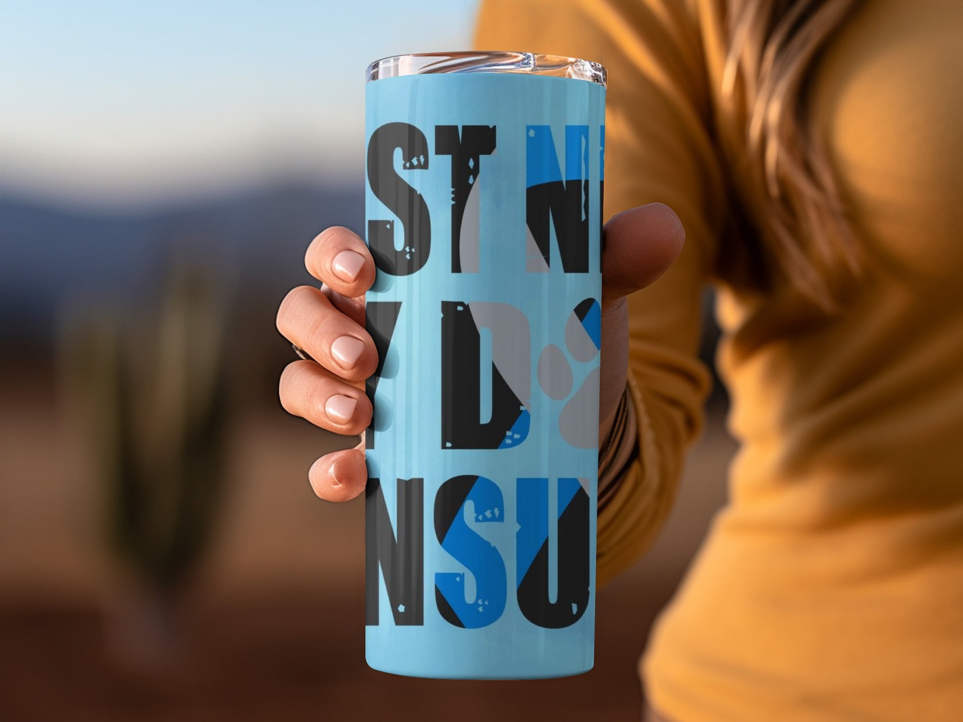 Stylish Tall Insulated Tumbler with Bold Lettering Design