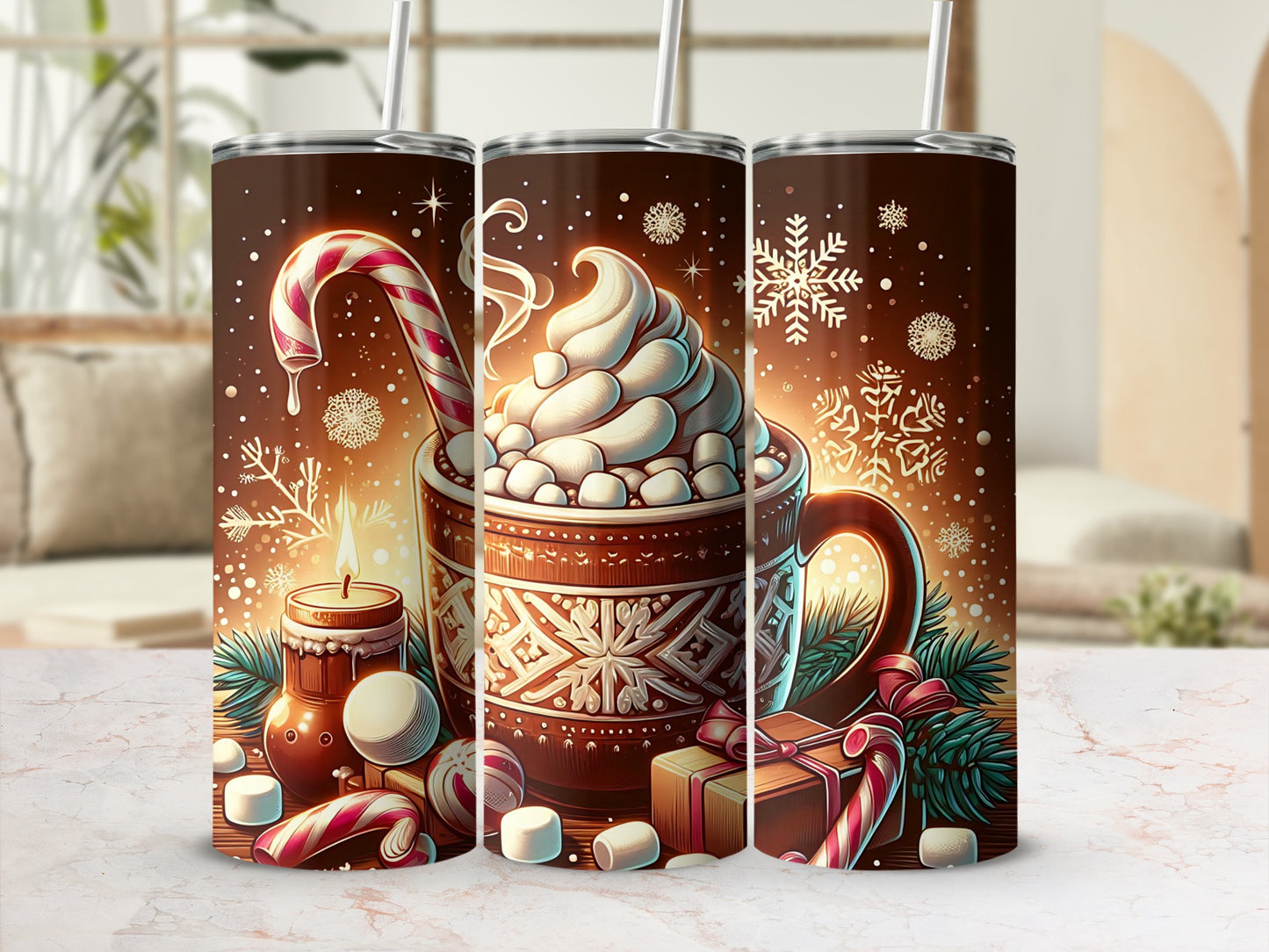 Festive Holiday Hot Cocoa And Candy Cane Tumbler Cup
