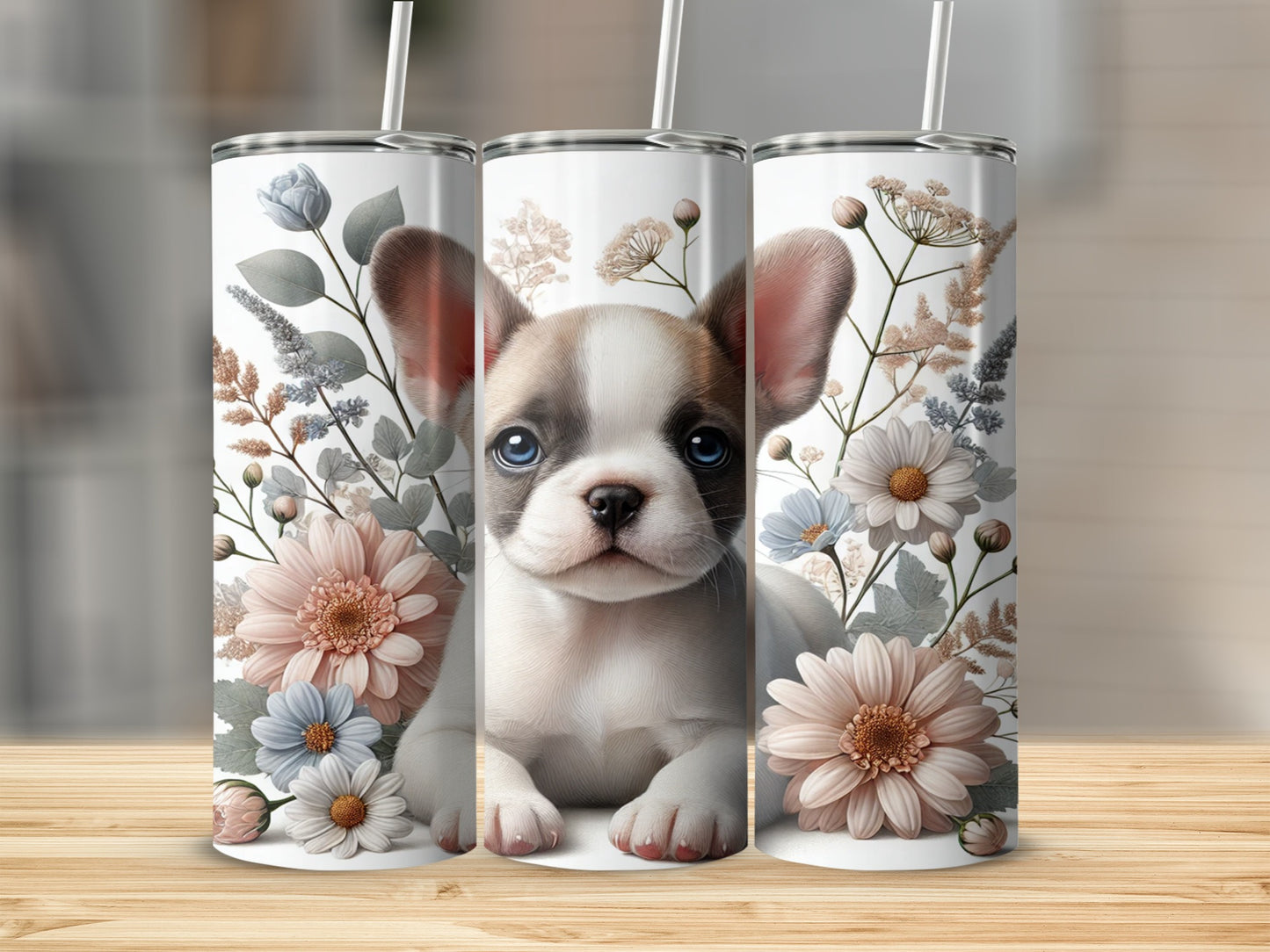Cute Puppy and Floral Design Insulated Tumbler Product