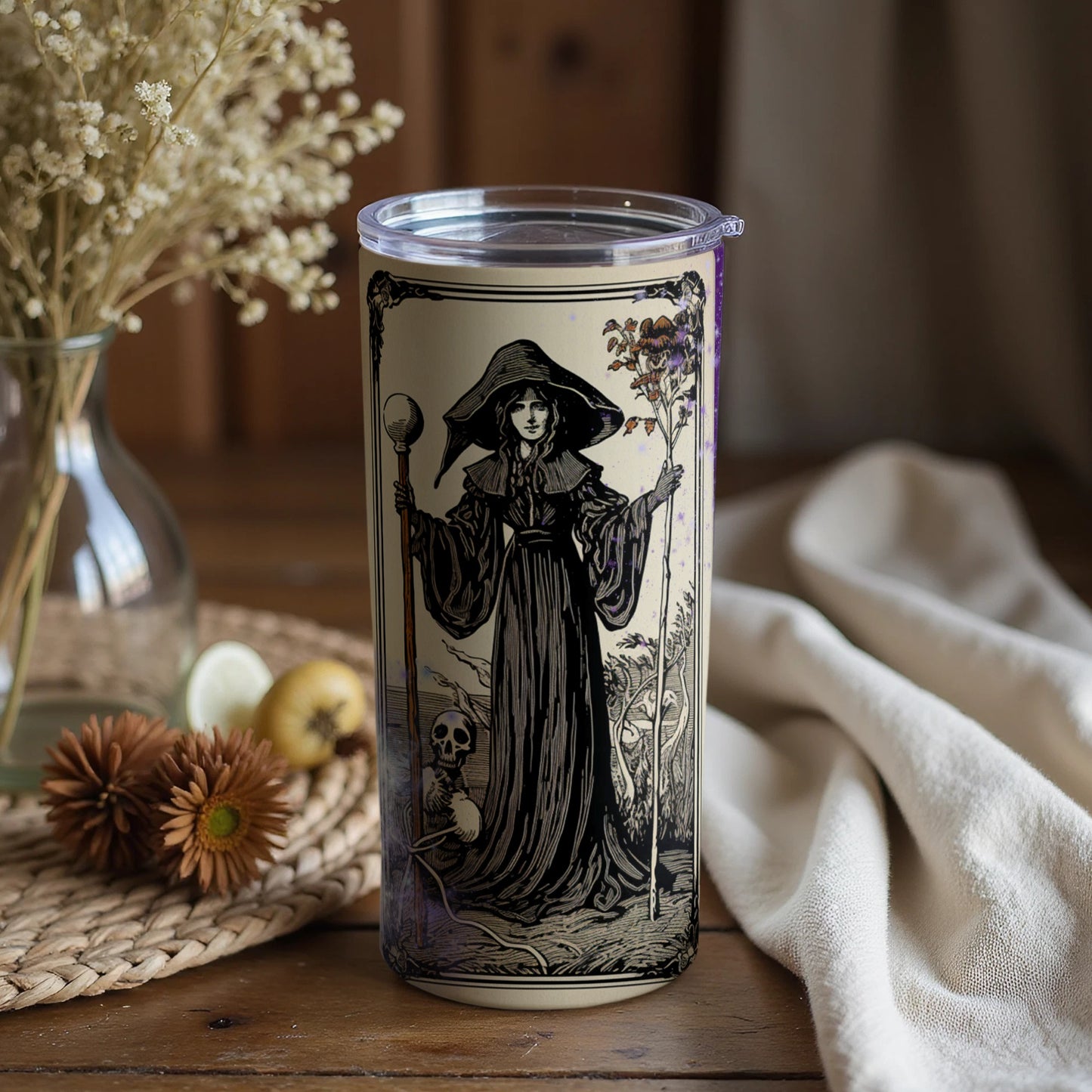 Mysterious Witch Design on Tumbler for Unique Beverage