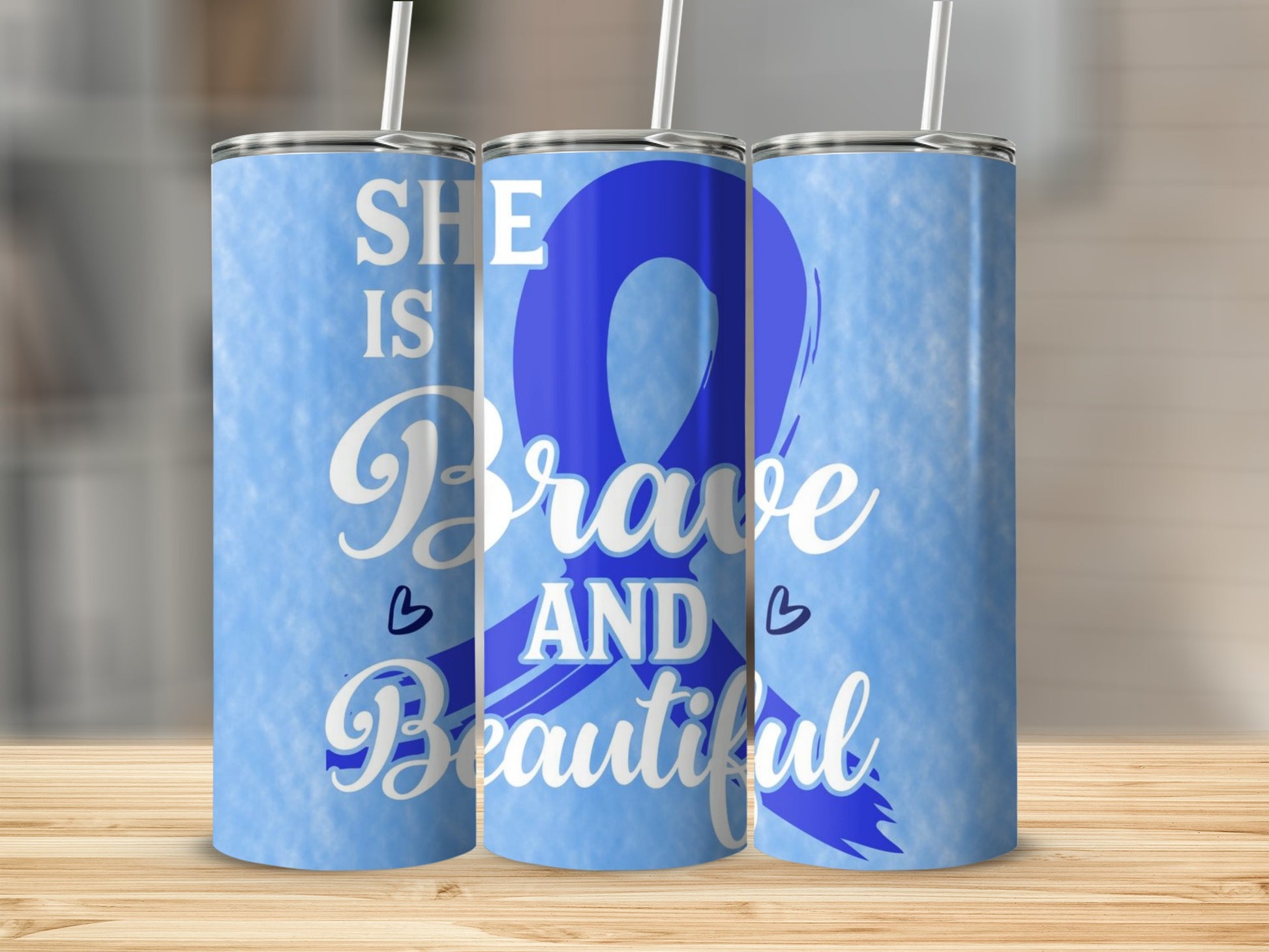 She is Brave and Beautiful Blue Tumbler Design