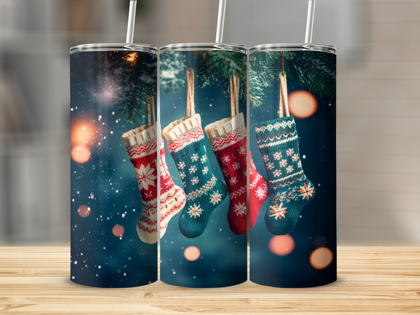 Christmas Stockings Design Tumblers Festive Holiday Cups