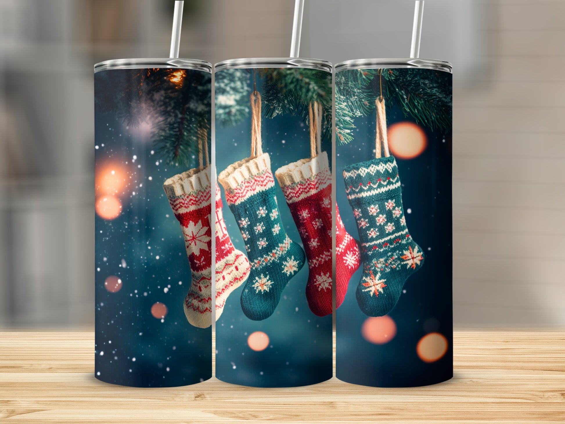Christmas Stockings Design Tumblers Festive Holiday Cups