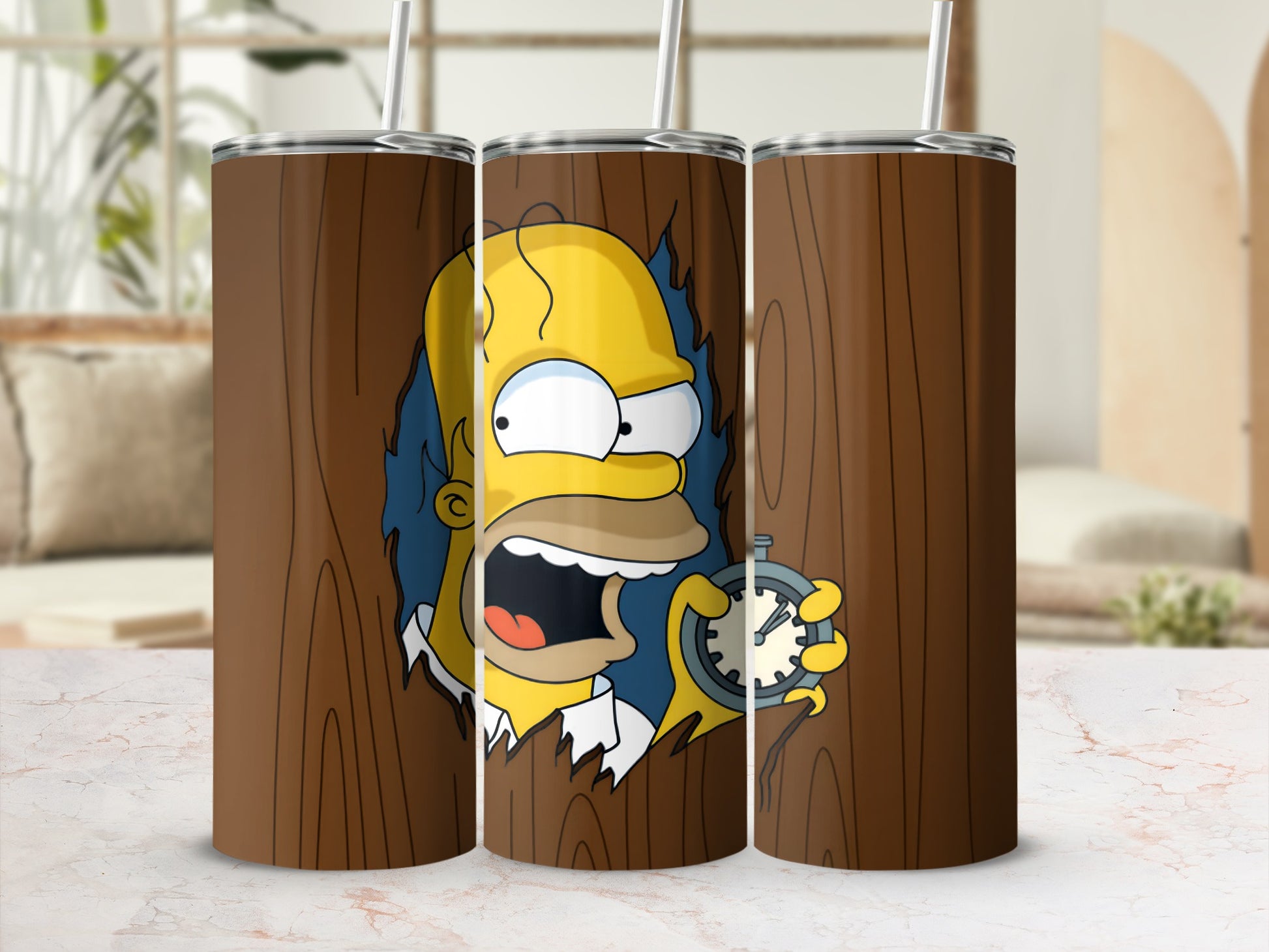 Cartoon Character Peeking Through Wooden Wall Tumbler
