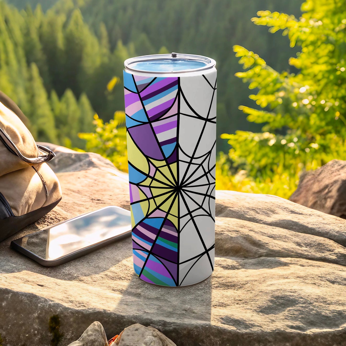 Vibrant Multicolor Abstract Spider Web Tumbler