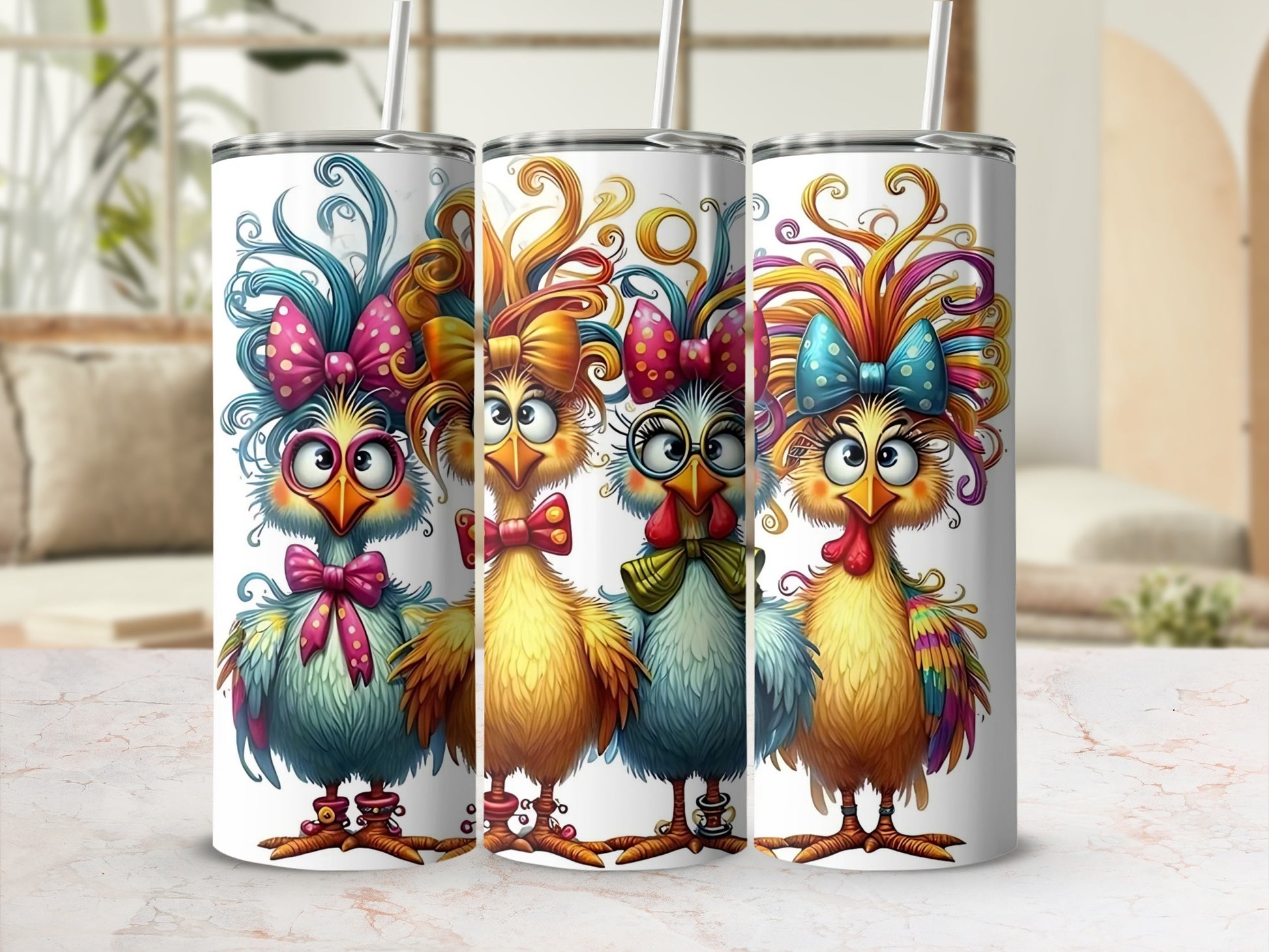 Colorful Funky Chicken Characters Design Tumbler