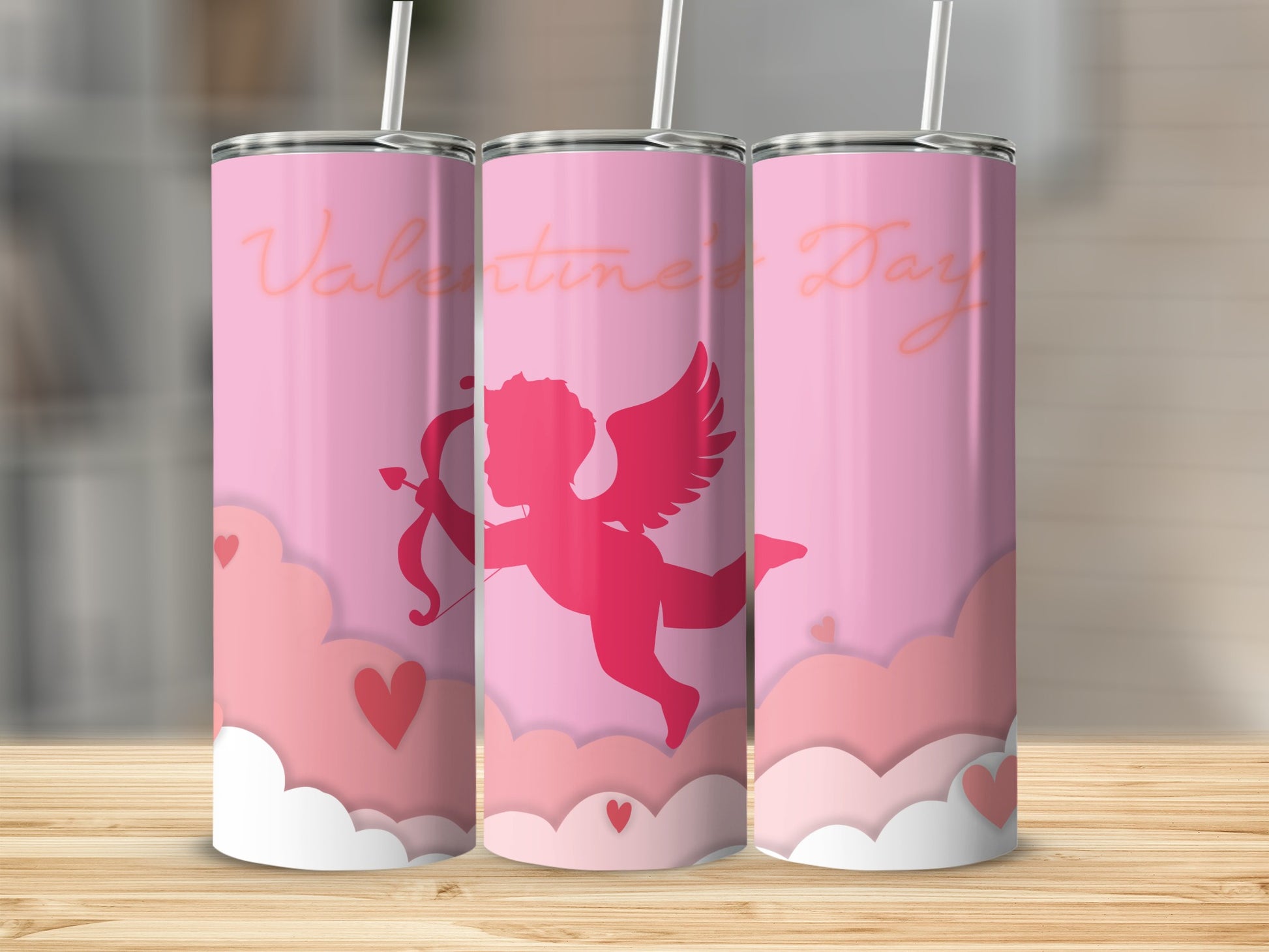 Pink Valentine Cupid Design Tumbler Flask