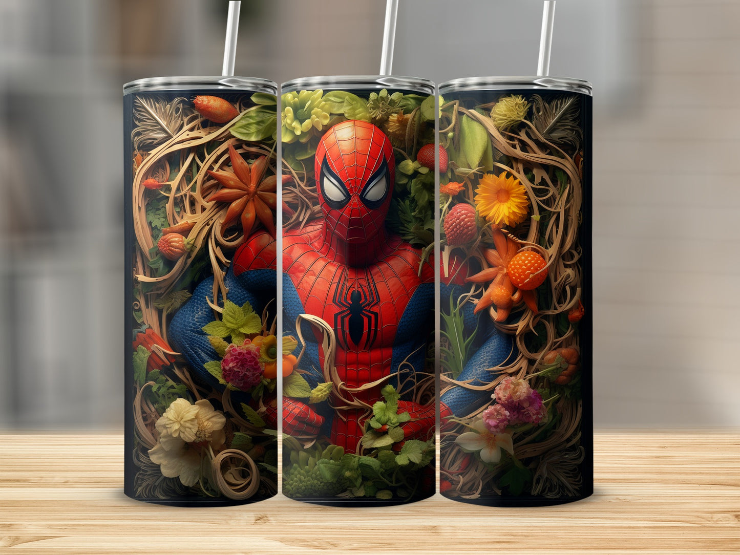 Superhero Floral Art Tumbler with Straw