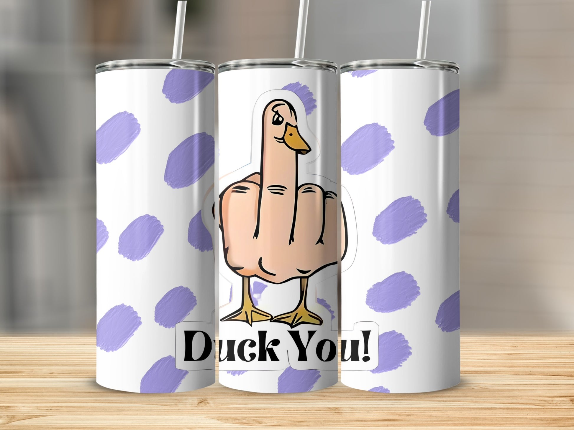 Humorous Duck You Insult Tumbler with Purple Polka Dots