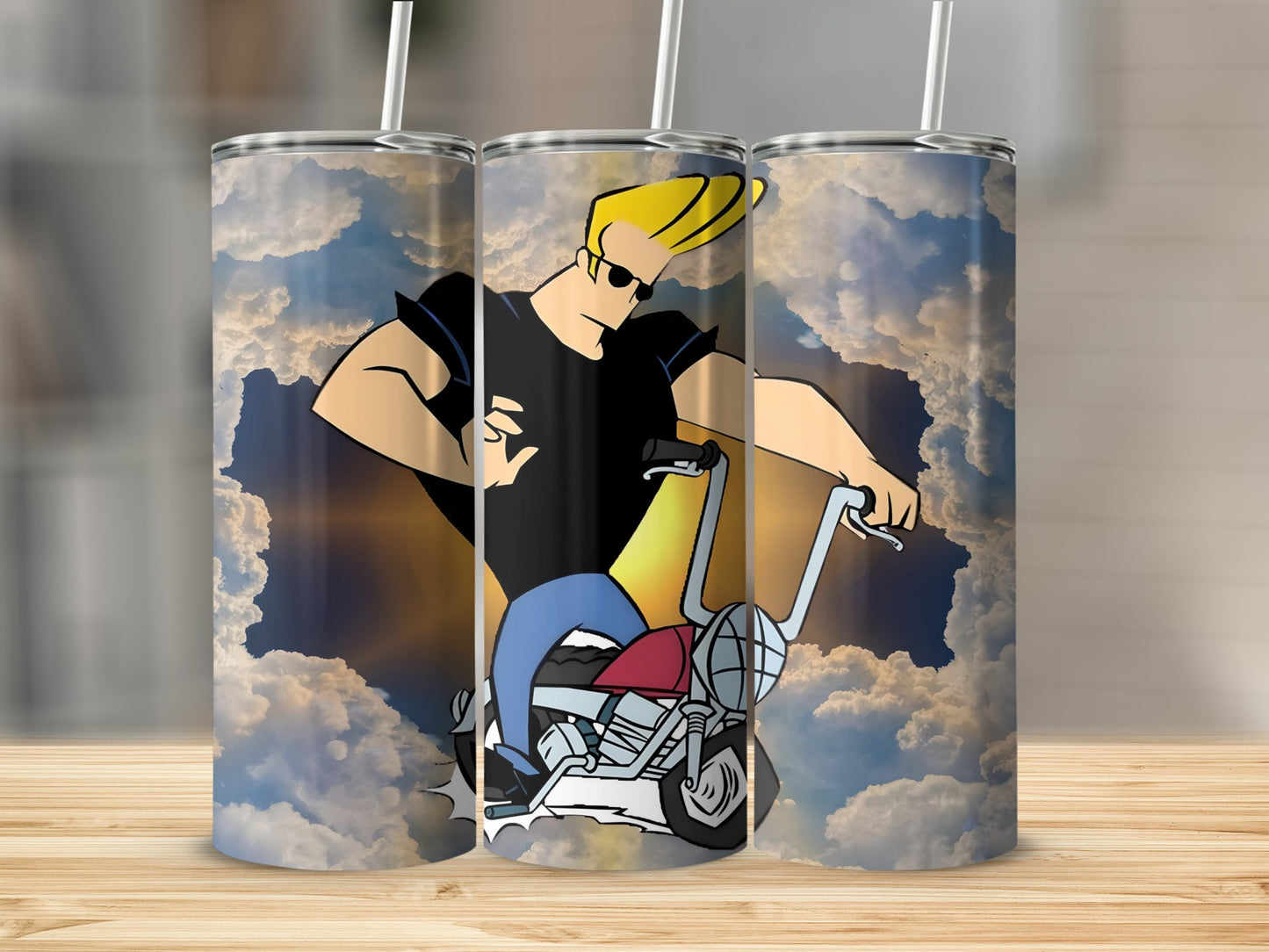 Cool Cartoon Character on Motorcycle Tumbler Design