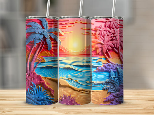 Vibrant Embossed Tropical Beach Sunset Palm Tree Ocean Waves product type
