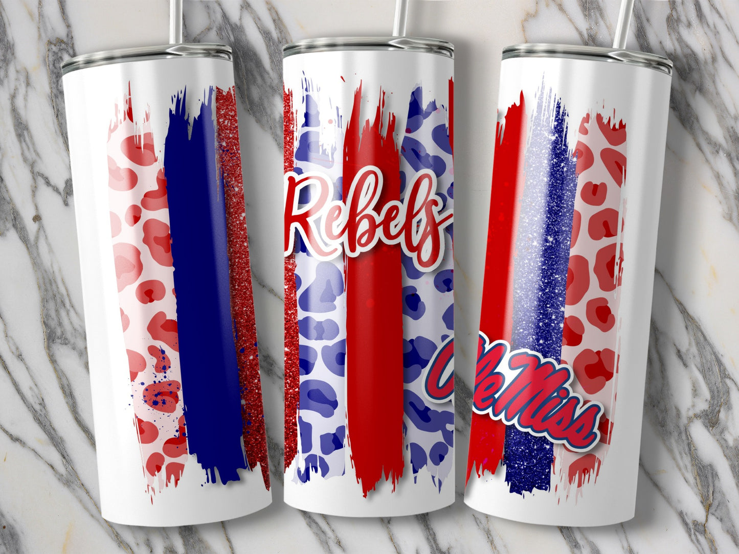 Rebels Ole Miss Brushstrokes Patterned Tumblers